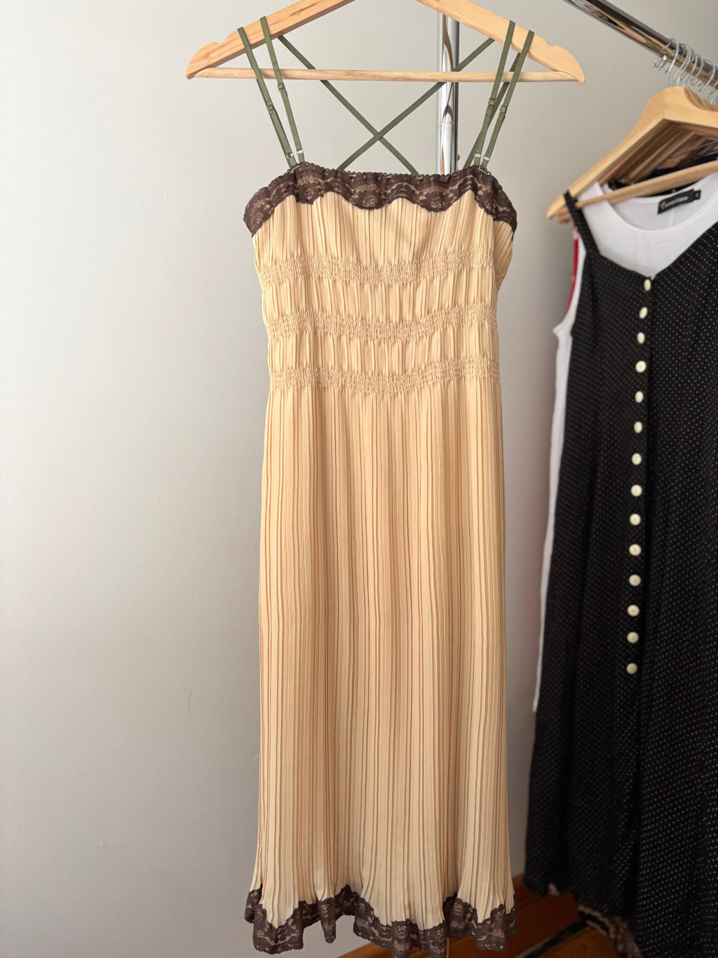 Y2K Lace Trim Tie-Back Midi Dress