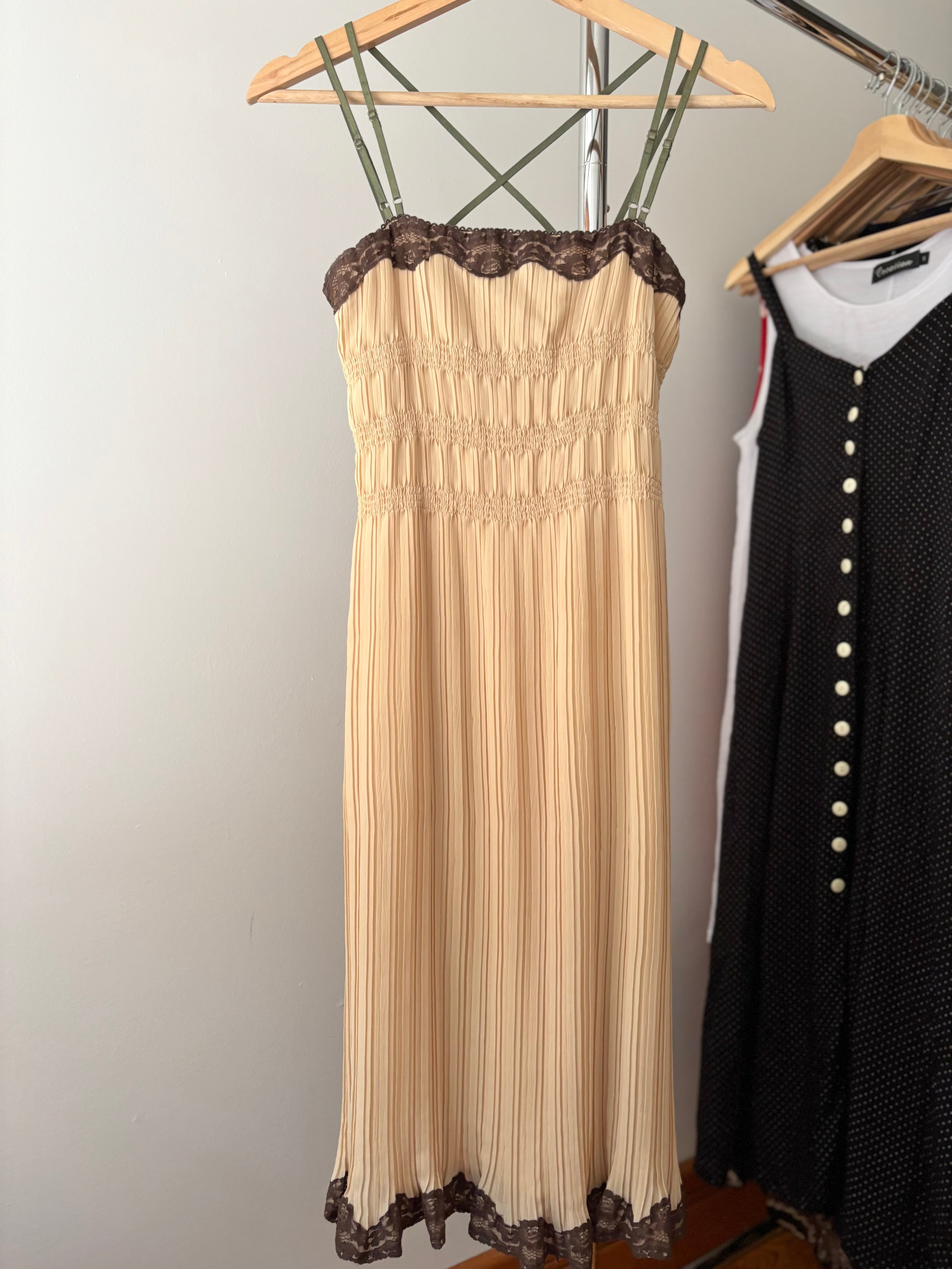 Y2K Lace Trim Tie-Back Midi Dress