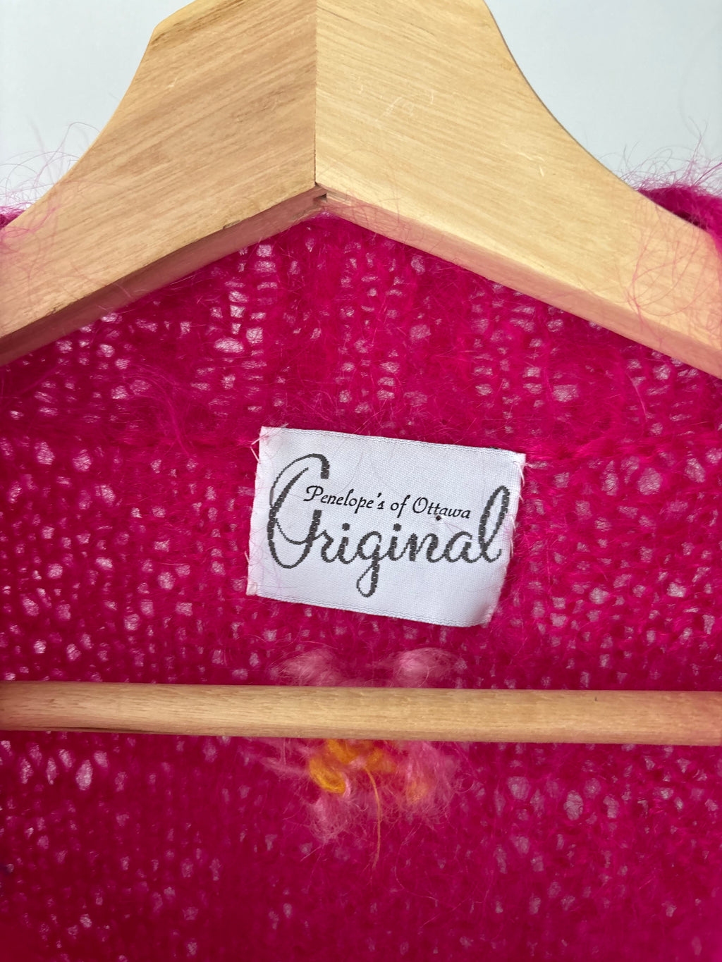 1990s Handknit Pink Abstract Mohair Sweater | Vintage Oversized Colourful Wool Mockneck Knit