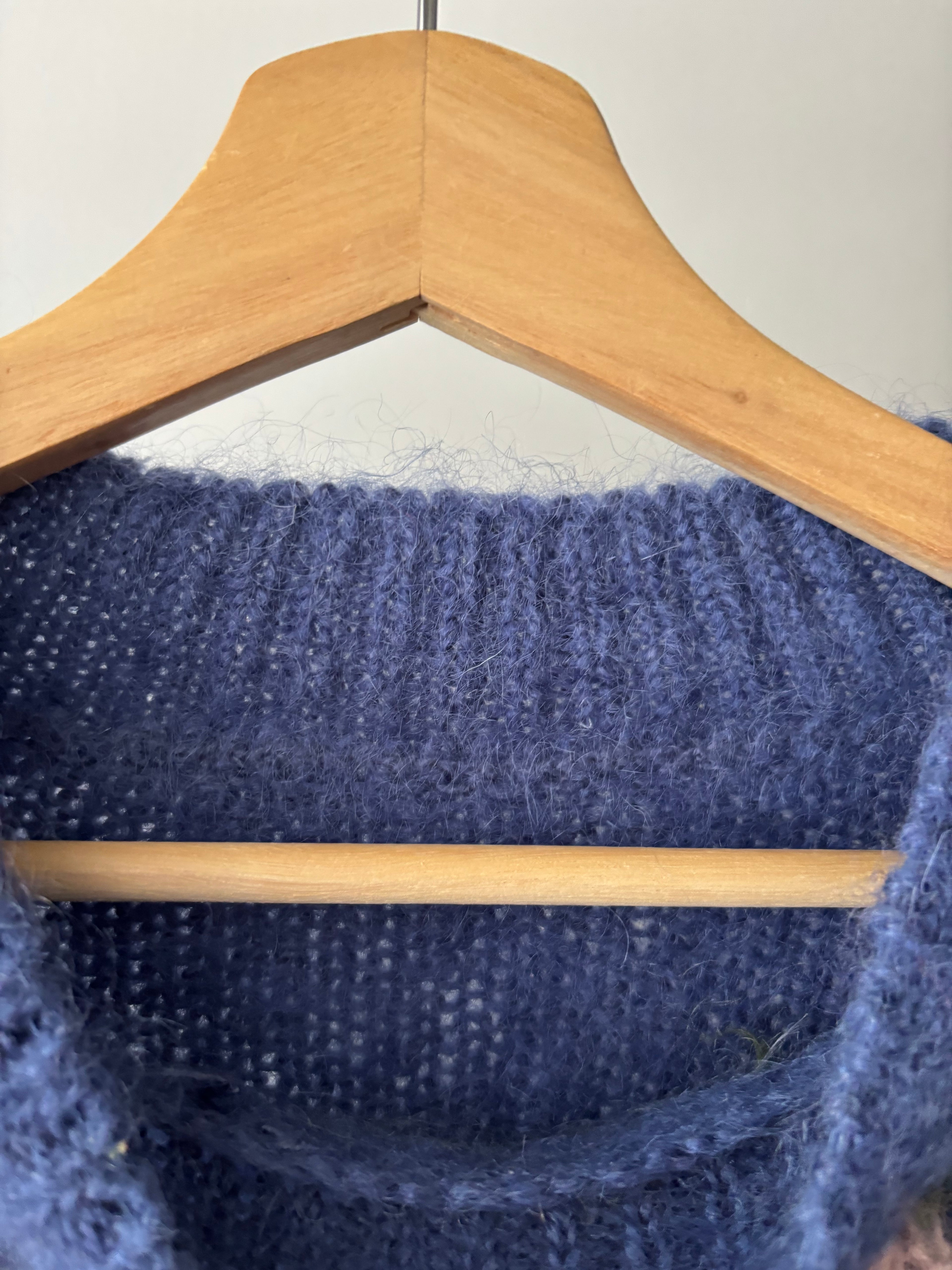 1990s Handknit Mohair Floral Sweater | Vintage Thick Wool Mockneck Knit