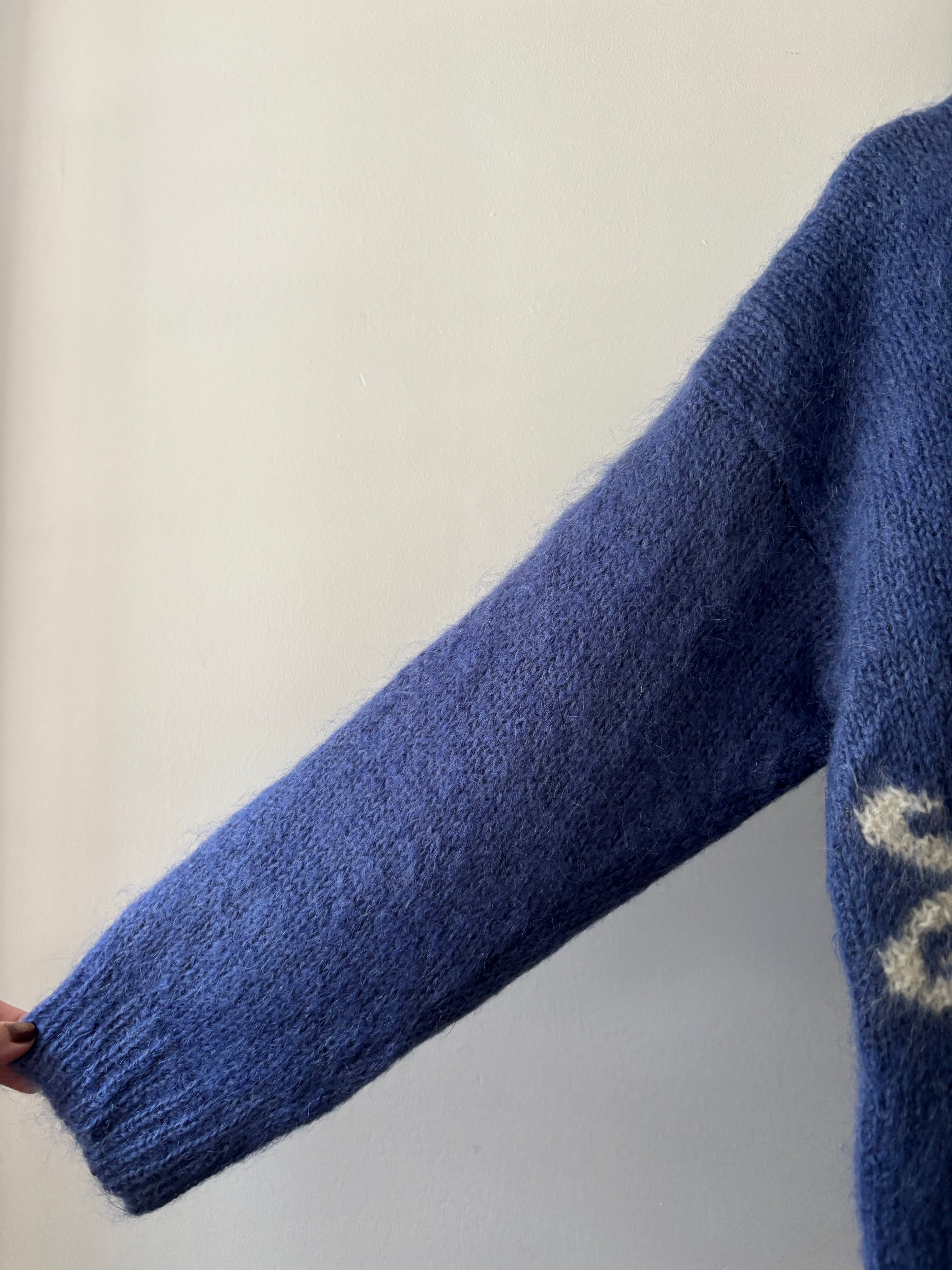 1990s Handknit Mohair Floral Sweater | Vintage Thick Wool Mockneck Knit