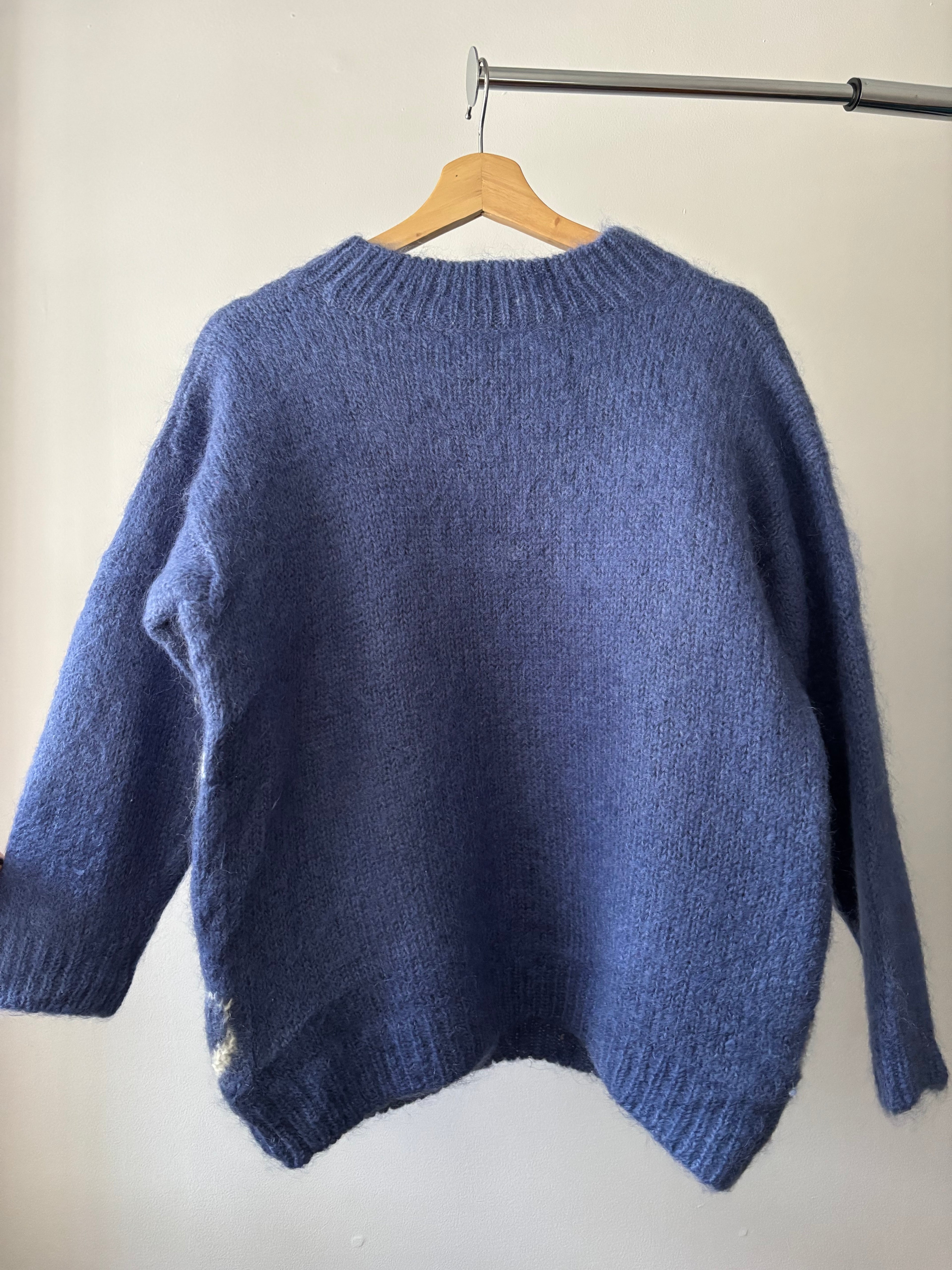 1990s Handknit Mohair Floral Sweater | Vintage Thick Wool Mockneck Knit