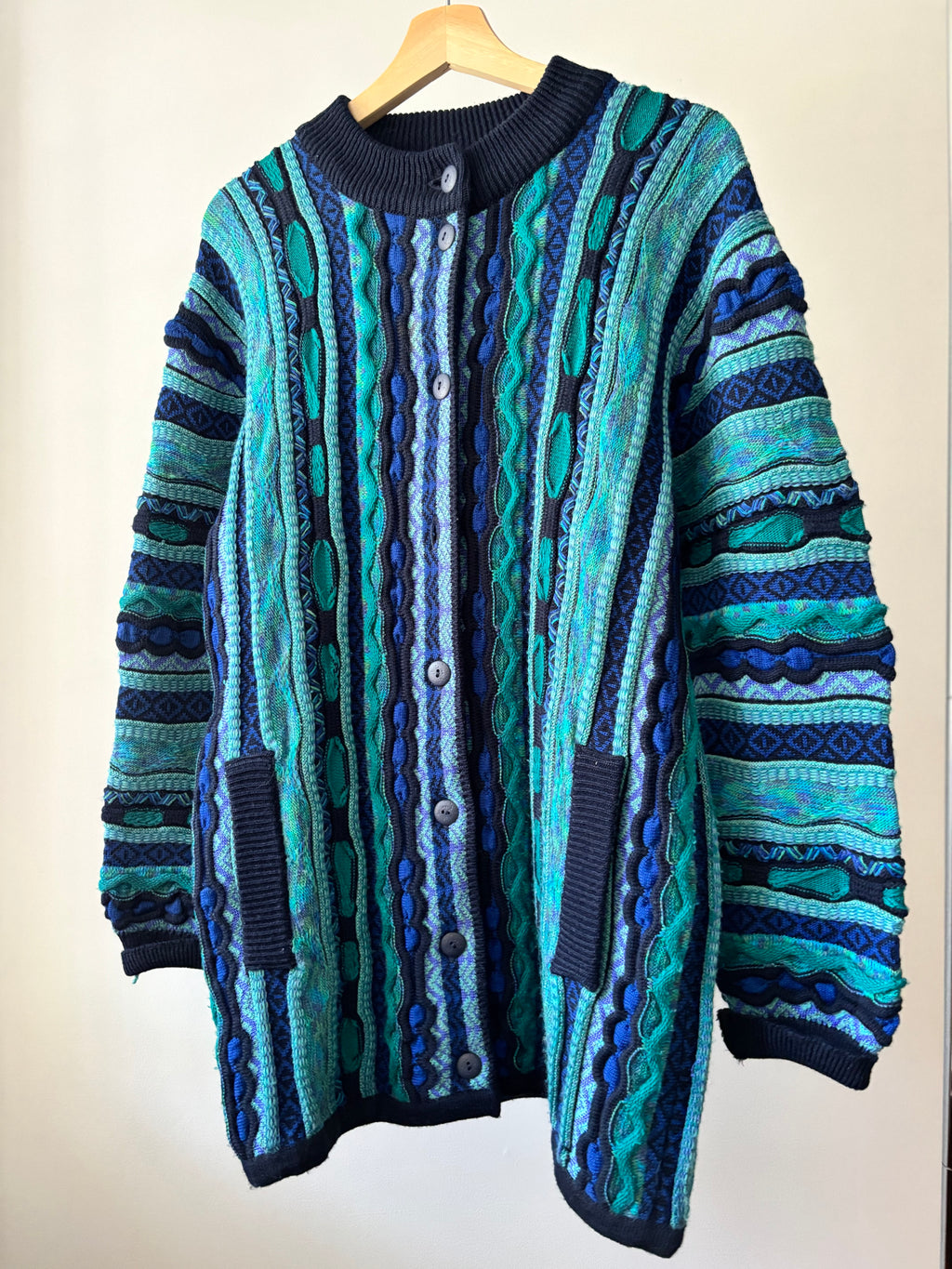 1990s Ireland Wool Cardigan | Vintage Textured Patterned Sweater