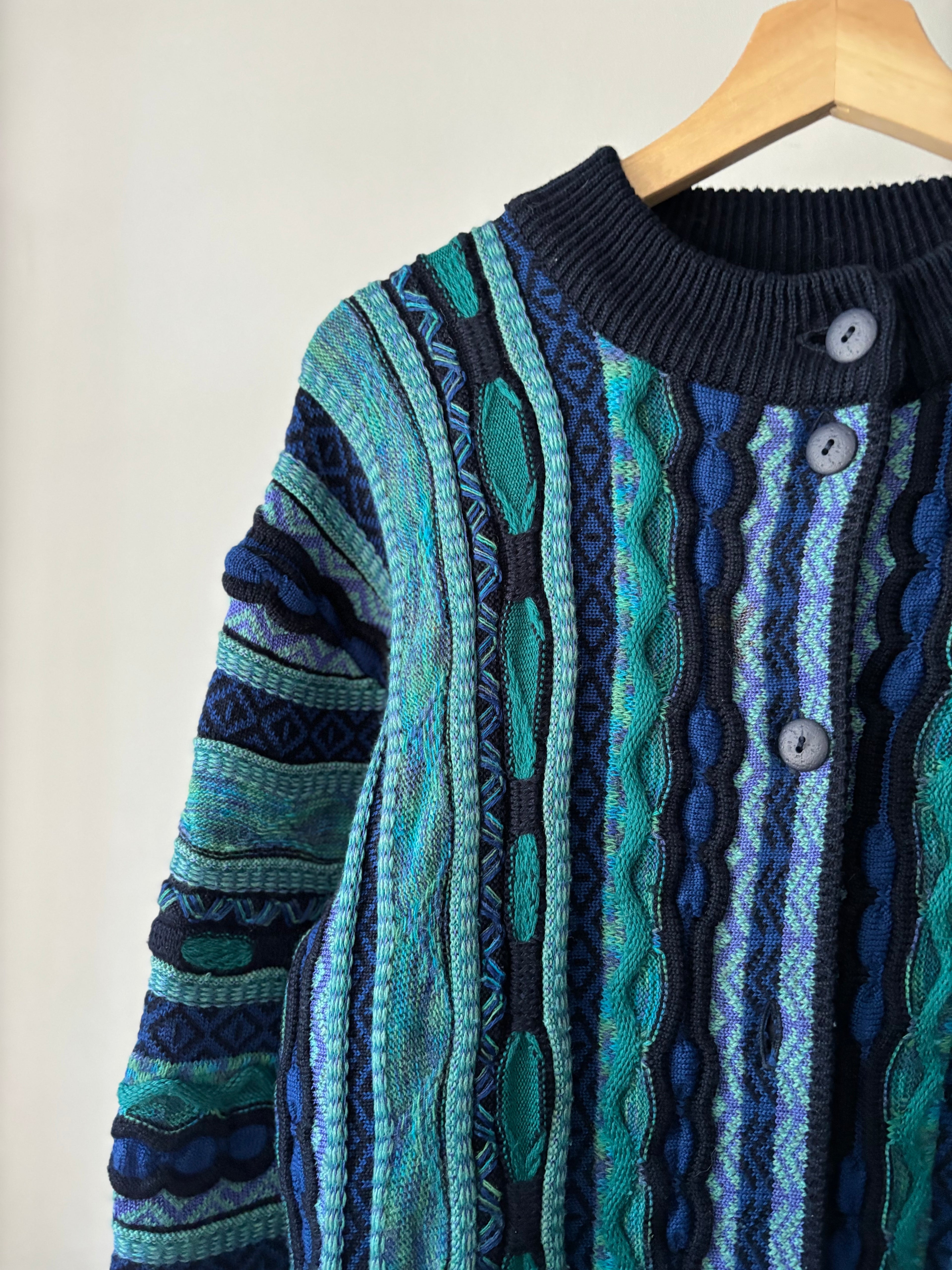 1990s Ireland Wool Cardigan | Vintage Textured Patterned Sweater