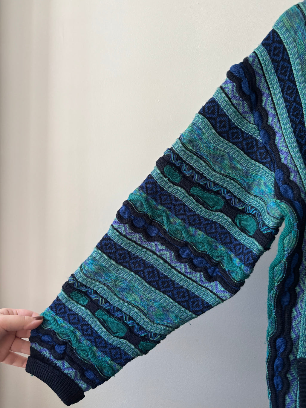 1990s Ireland Wool Cardigan | Vintage Textured Patterned Sweater