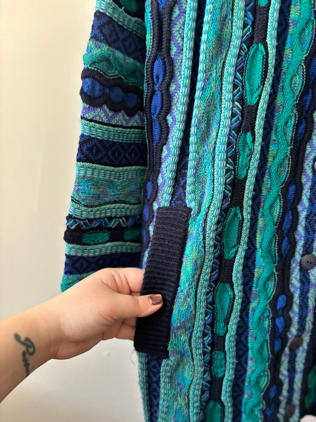 1990s Ireland Wool Cardigan | Vintage Textured Patterned Sweater