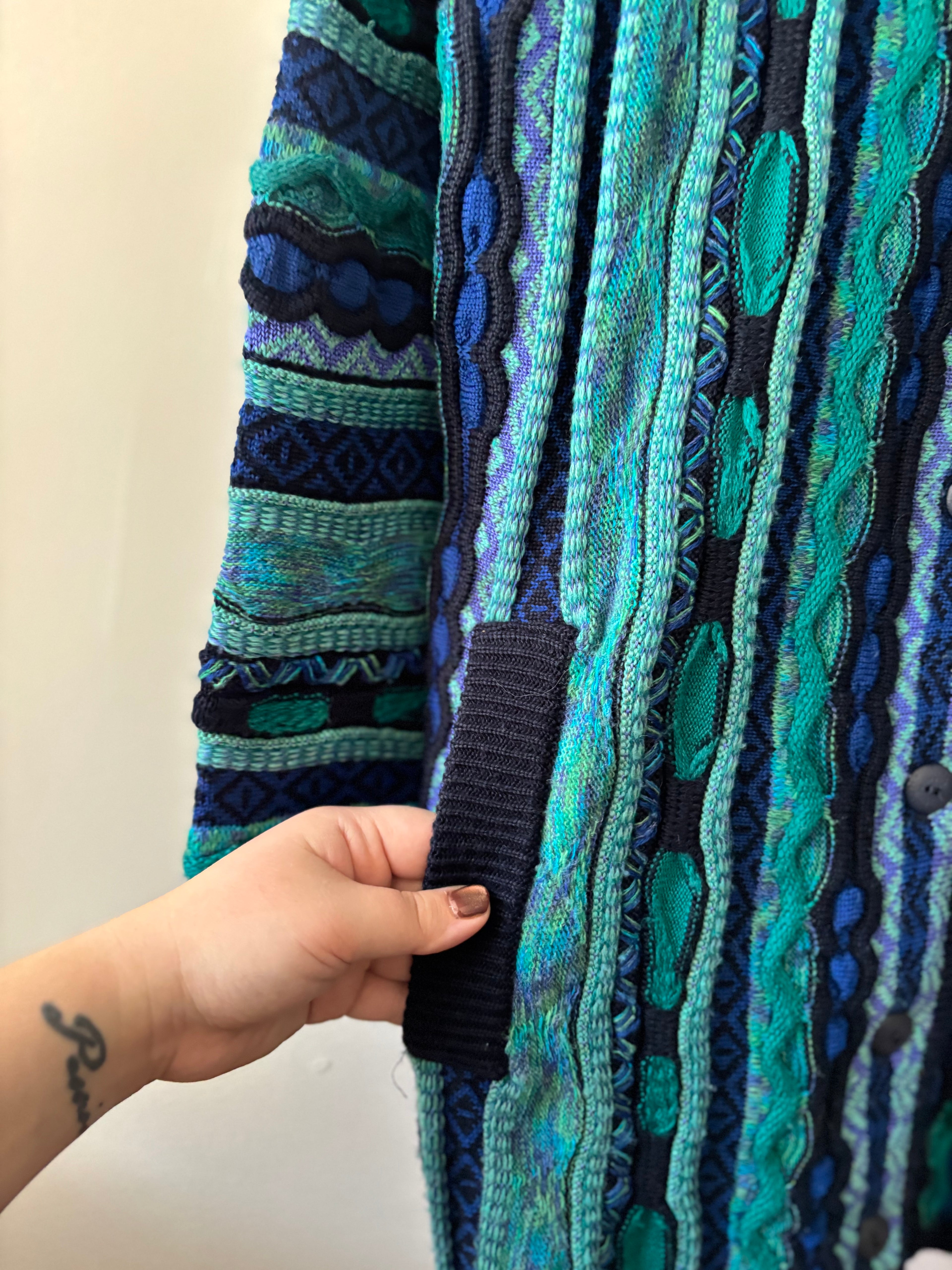 1990s Ireland Wool Cardigan | Vintage Textured Patterned Sweater