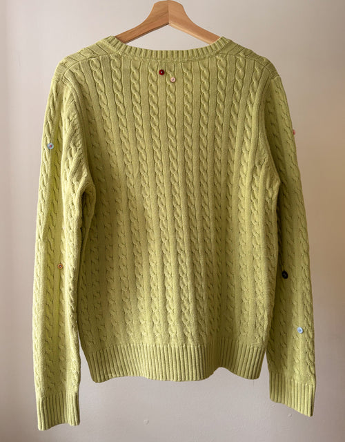 1990s Green Cotton Cable knit with Buttons | Vintage Boxy Upcycled Knit