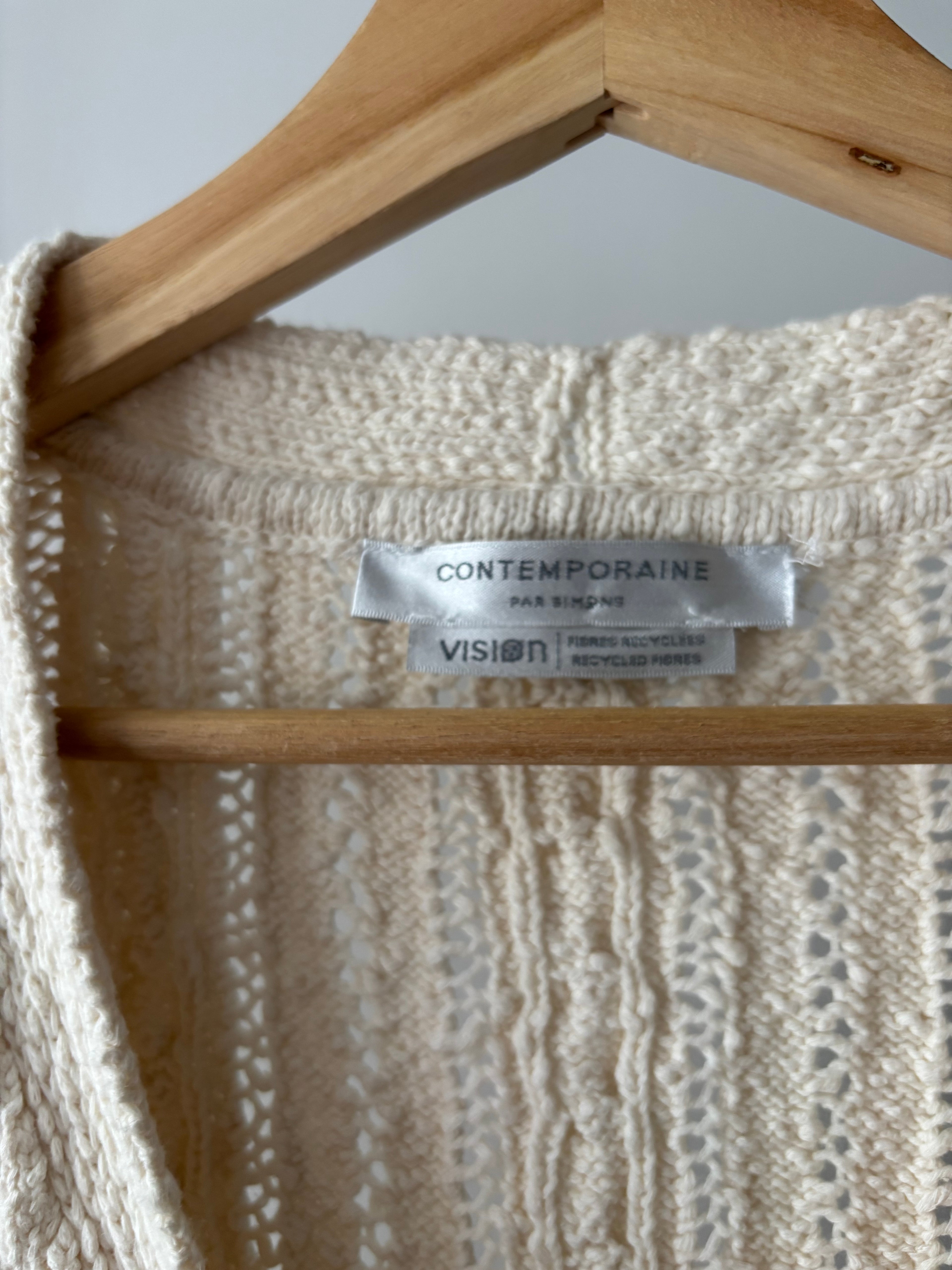 Heavy Cotton & Ramie Cream Vest | Y2K Boxy Sweater Vest