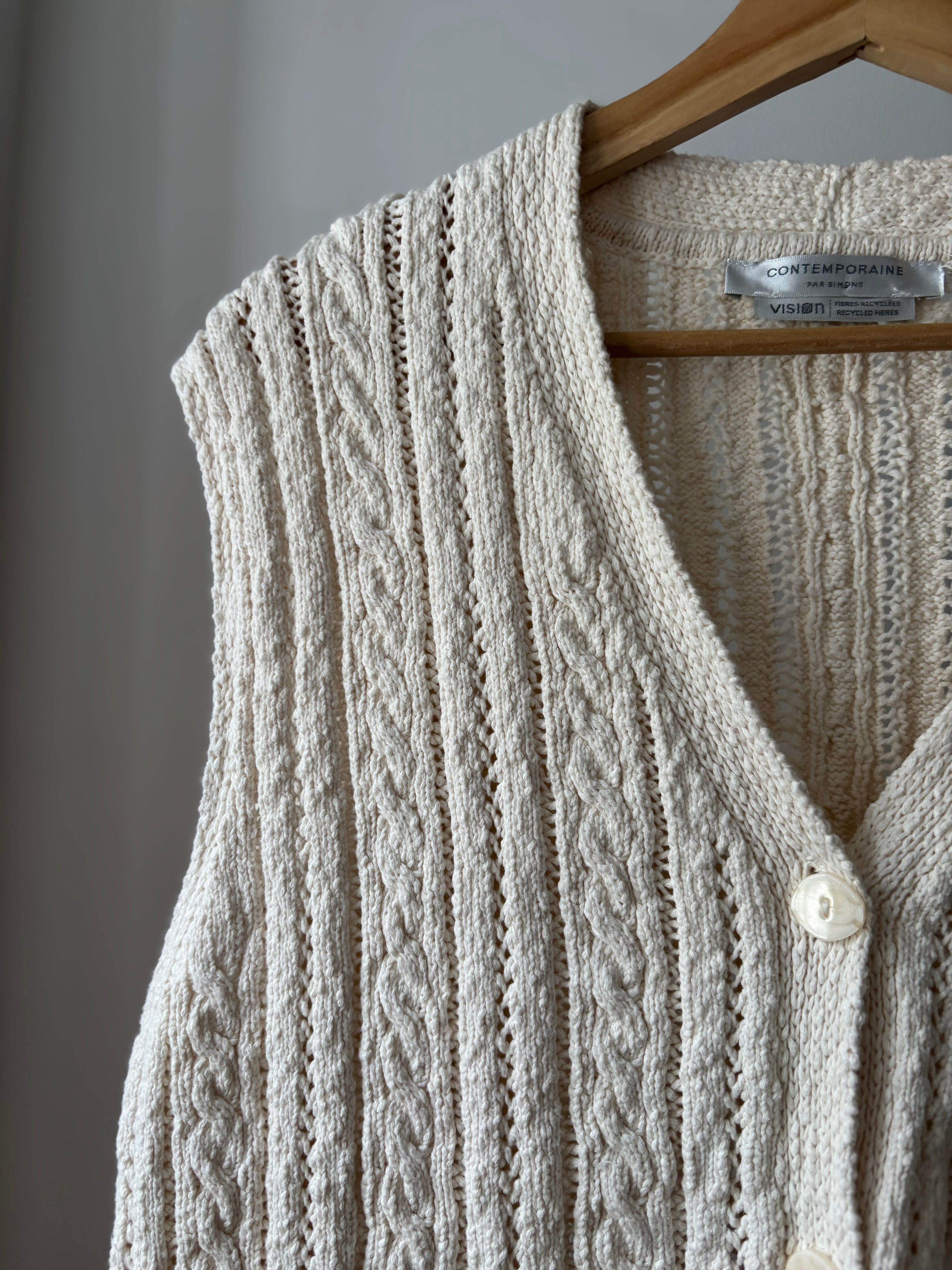 Heavy Cotton & Ramie Cream Vest | Y2K Boxy Sweater Vest