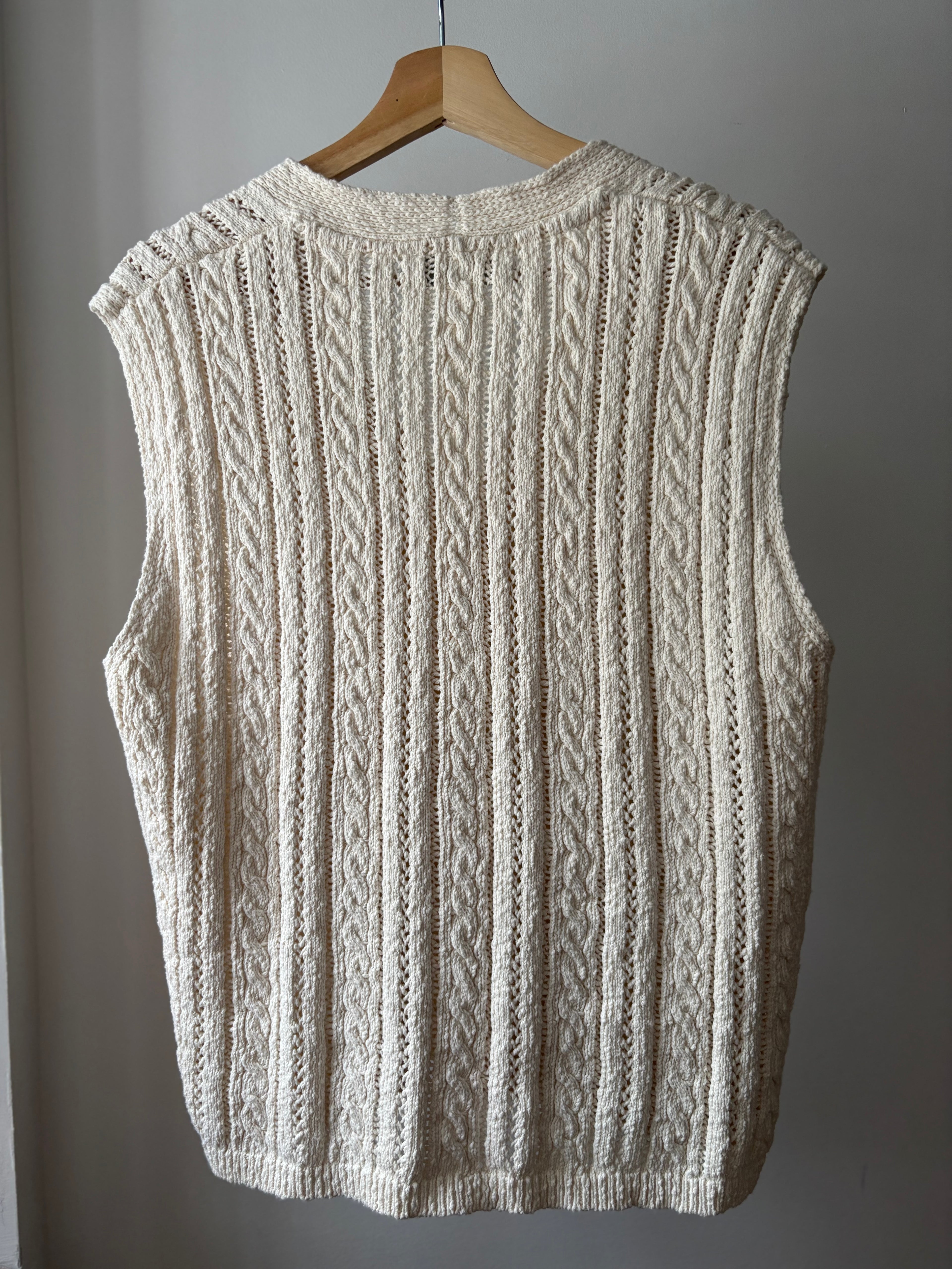 Heavy Cotton & Ramie Cream Vest | Y2K Boxy Sweater Vest