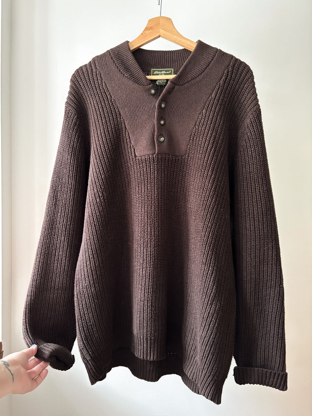 Y2K Brown Heavy Cotton Henley | Essential Oversized Knit