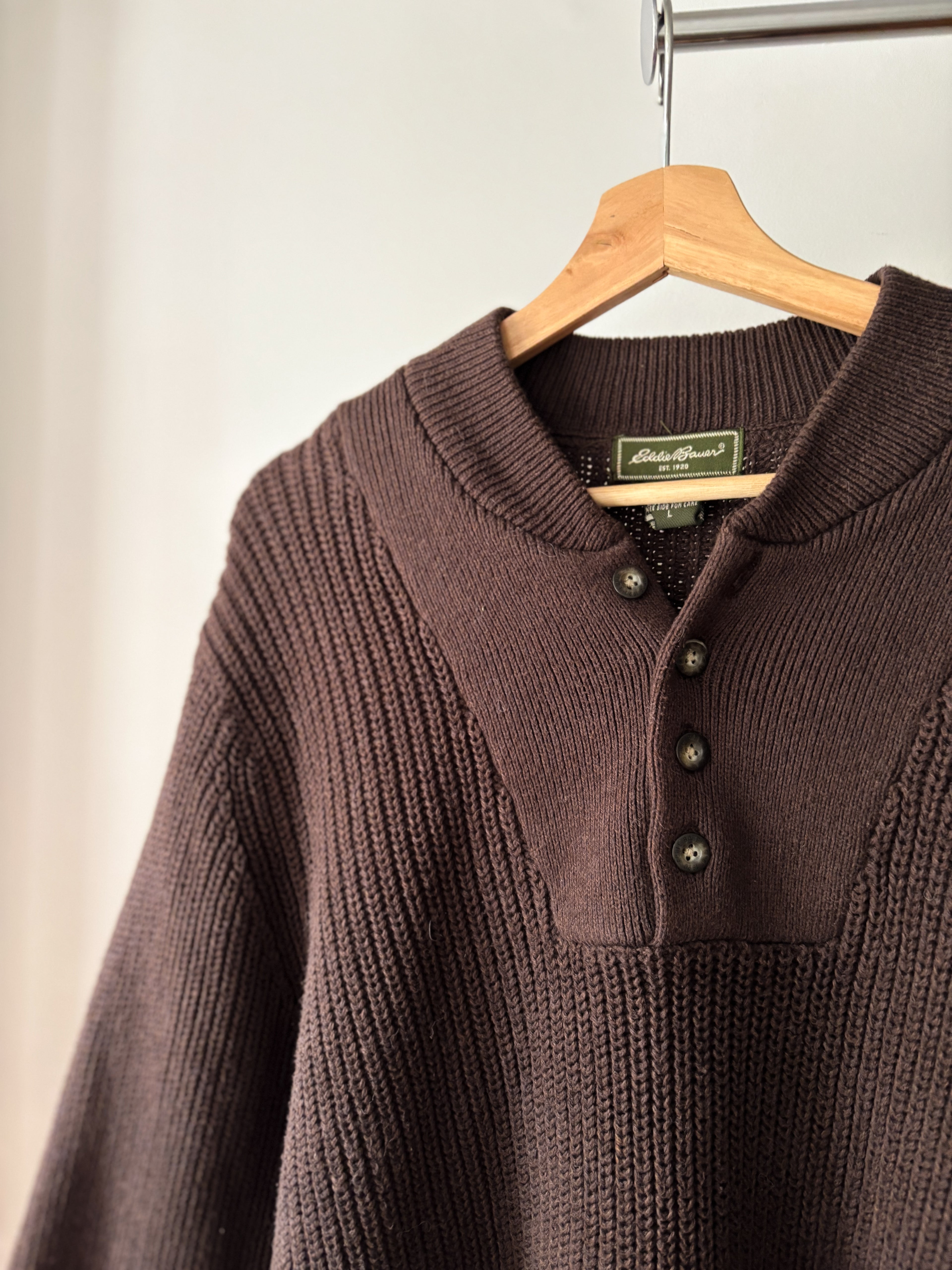 Y2K Brown Heavy Cotton Henley | Essential Oversized Knit