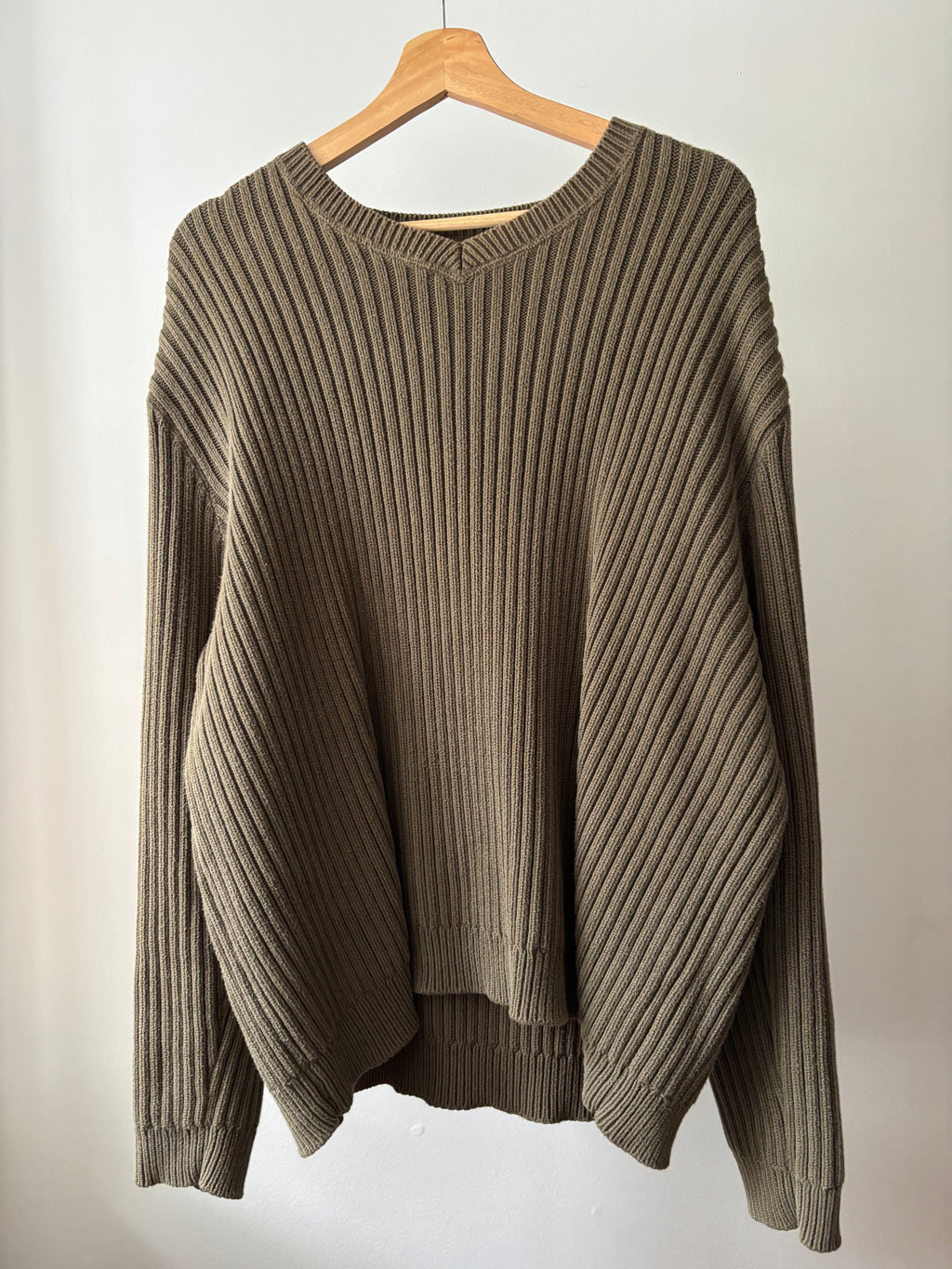 Y2K Heavy Cotton Olive Green Ribbed Sweater