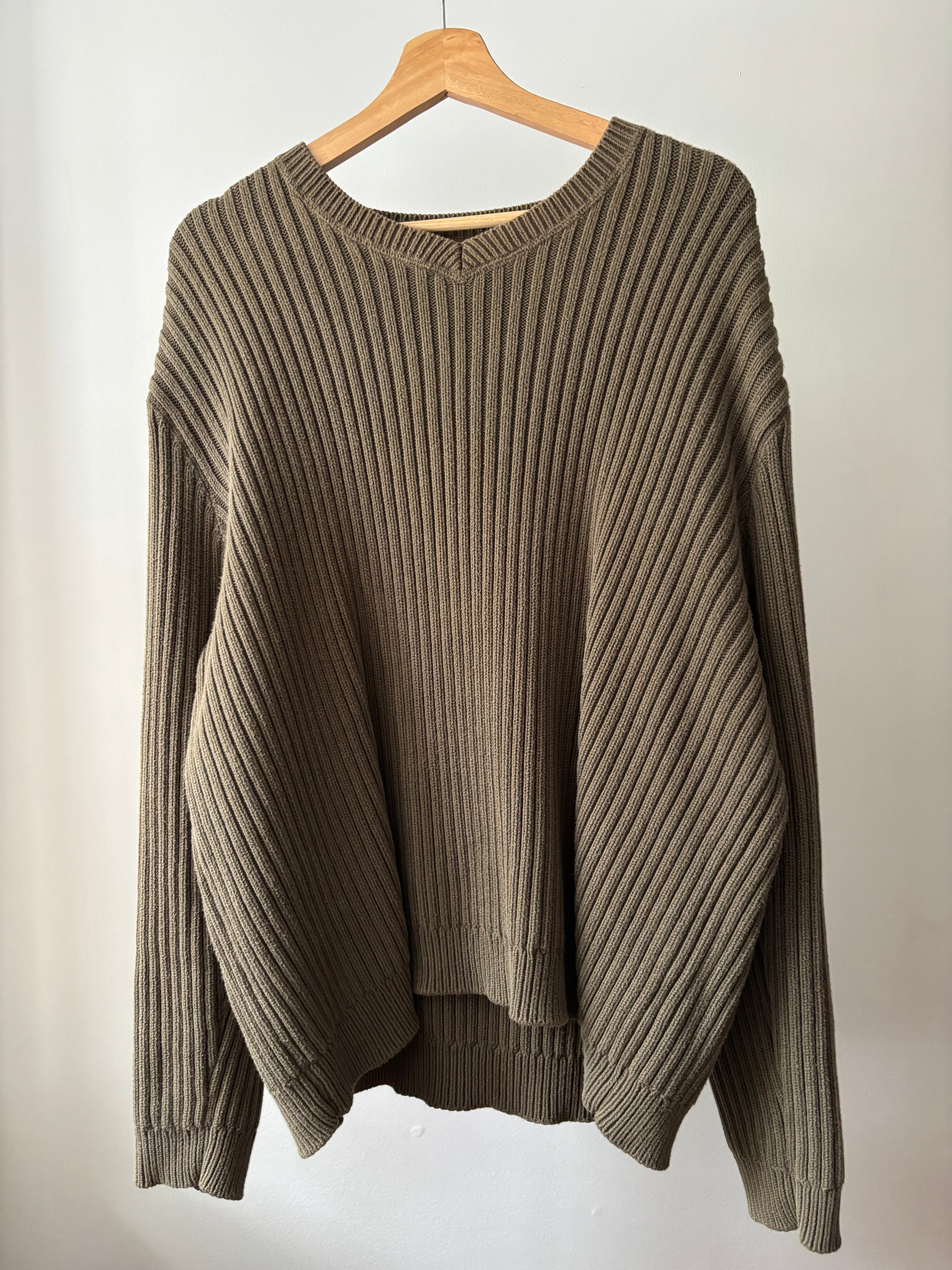 Y2K Heavy Cotton Olive Green Ribbed Sweater