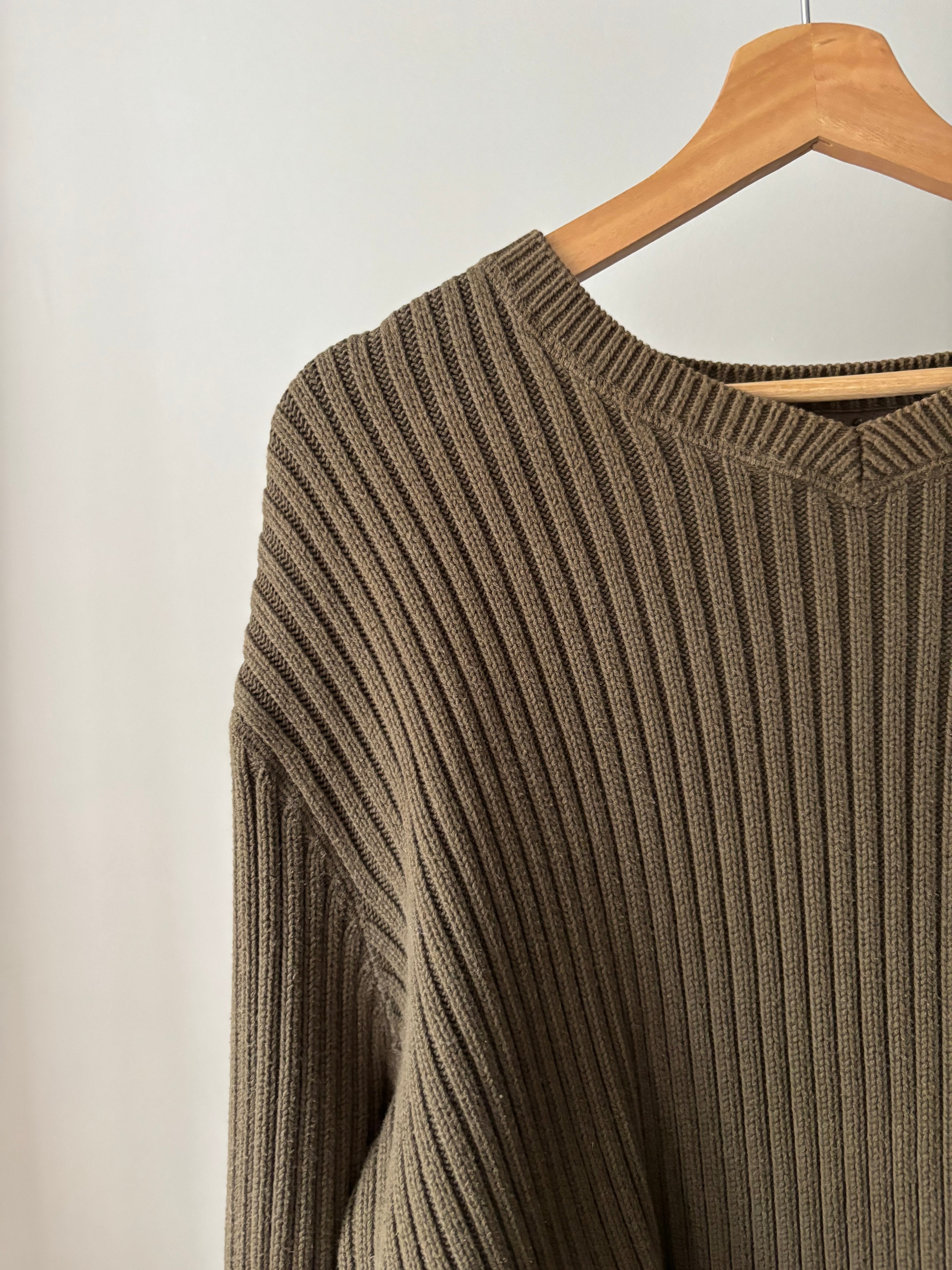 Y2K Heavy Cotton Olive Green Ribbed Sweater