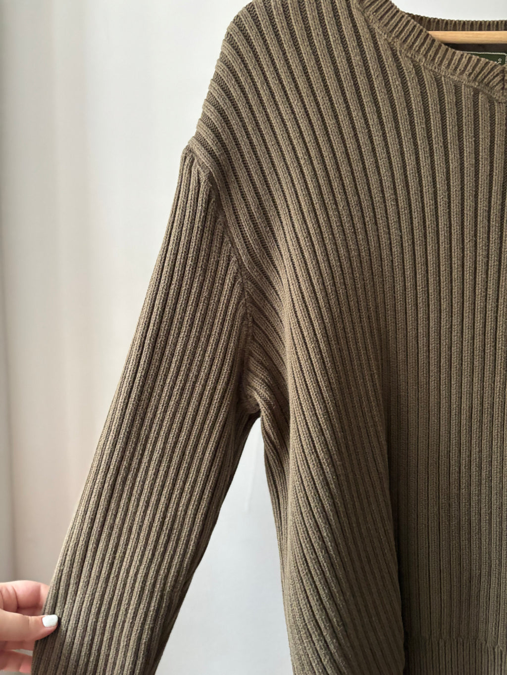 Y2K Heavy Cotton Olive Green Ribbed Sweater