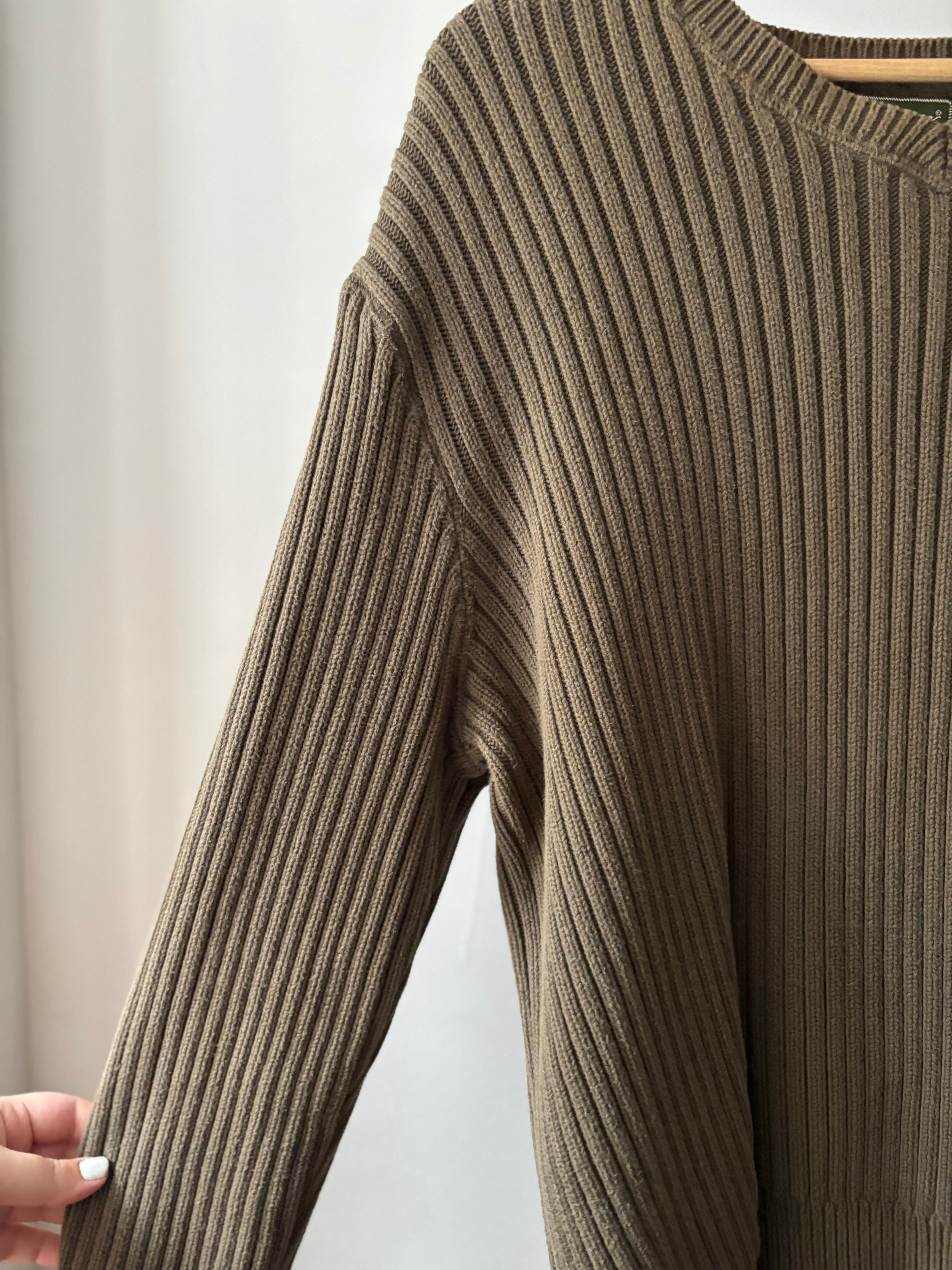 Y2K Heavy Cotton Olive Green Ribbed Sweater