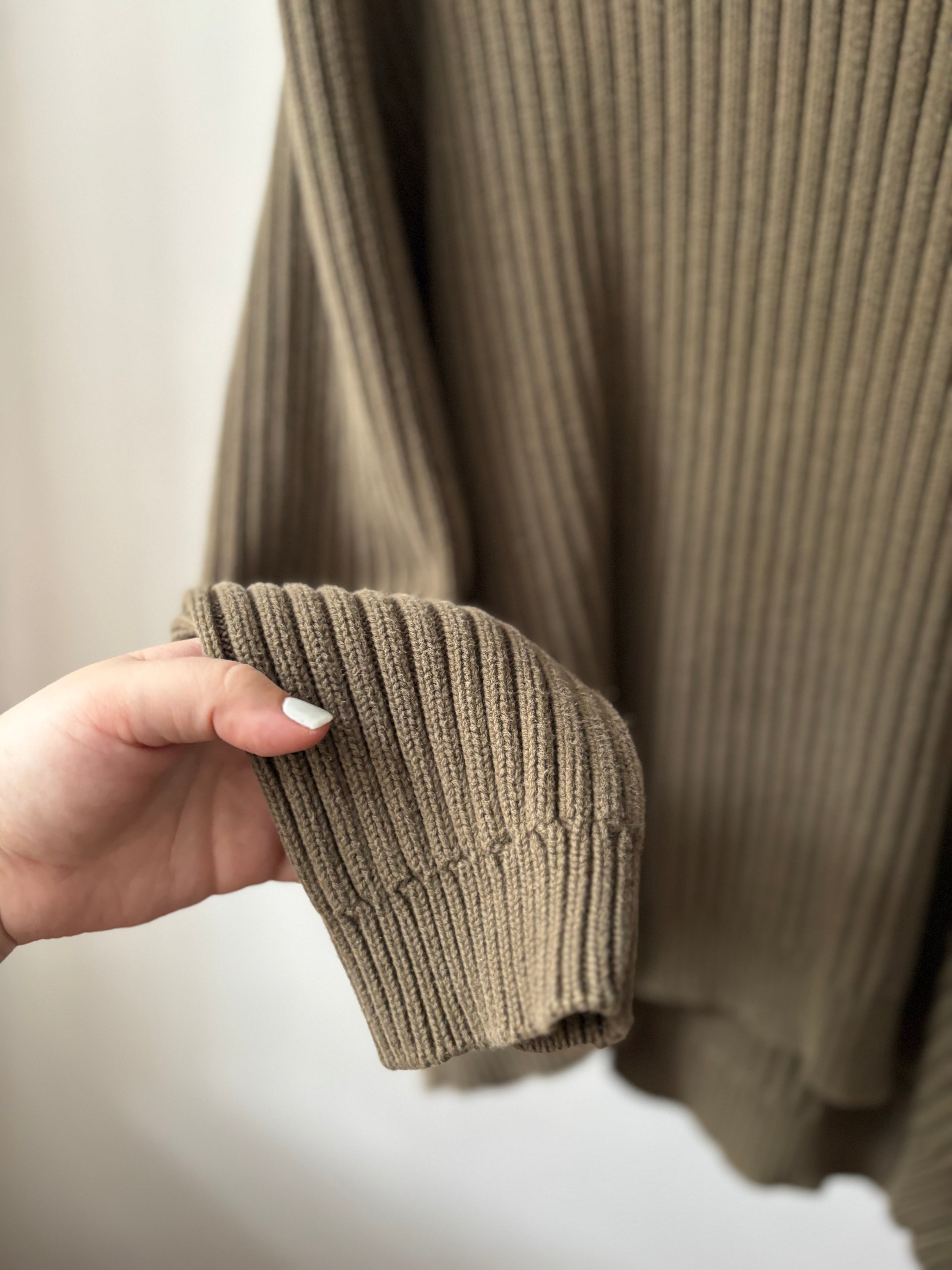 Y2K Heavy Cotton Olive Green Ribbed Sweater