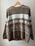 1990s Cropped Brown & Blue Patterned Sweater