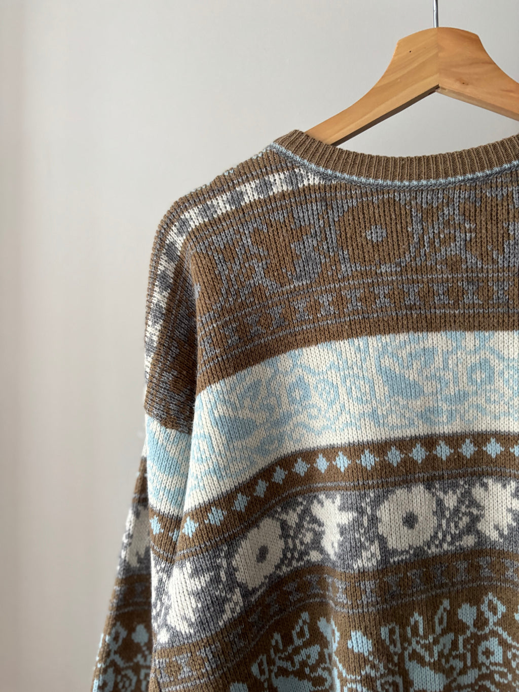 1990s Cropped Brown & Blue Patterned Sweater