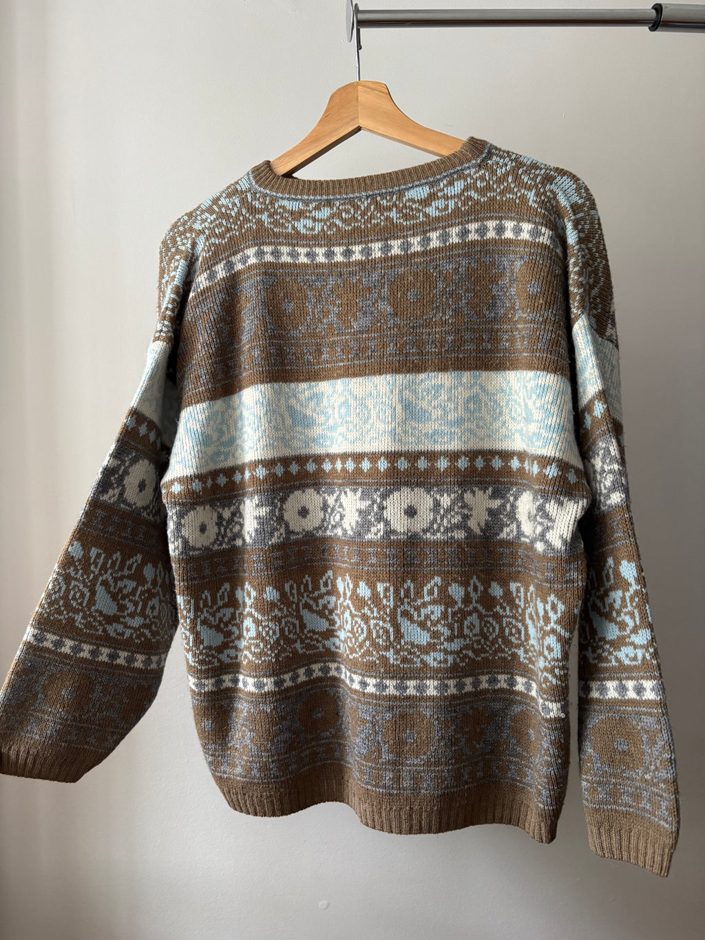 1990s Cropped Brown & Blue Patterned Sweater