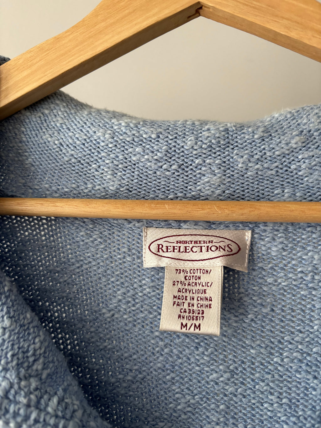 Y2K Soft Blue Speckled Cotton Cardigan | Vintage Collared Sweater