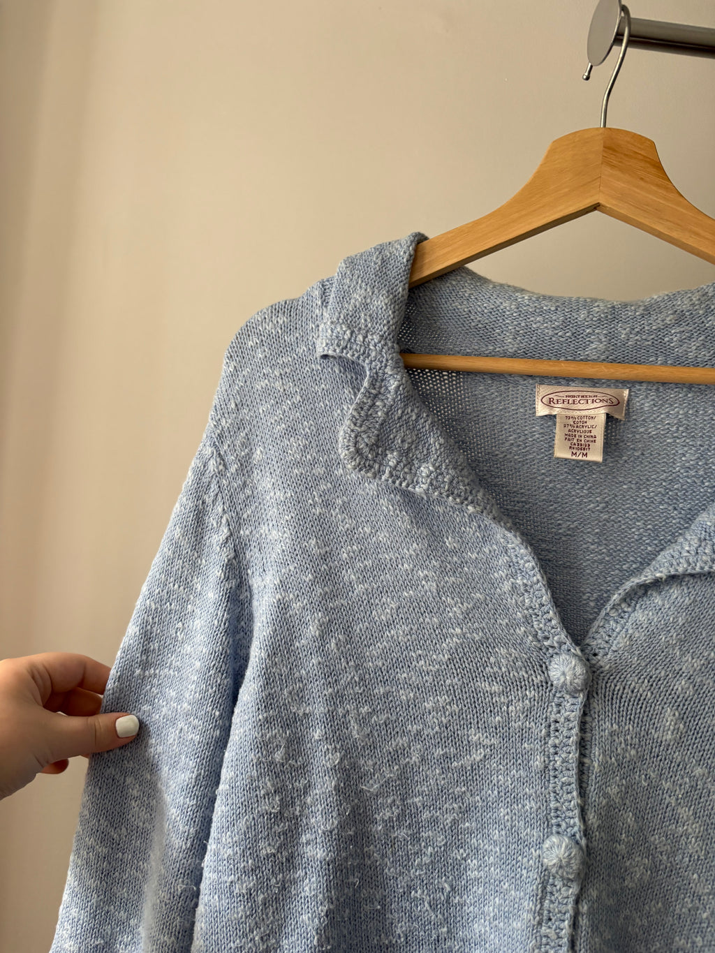 Y2K Soft Blue Speckled Cotton Cardigan | Vintage Collared Sweater