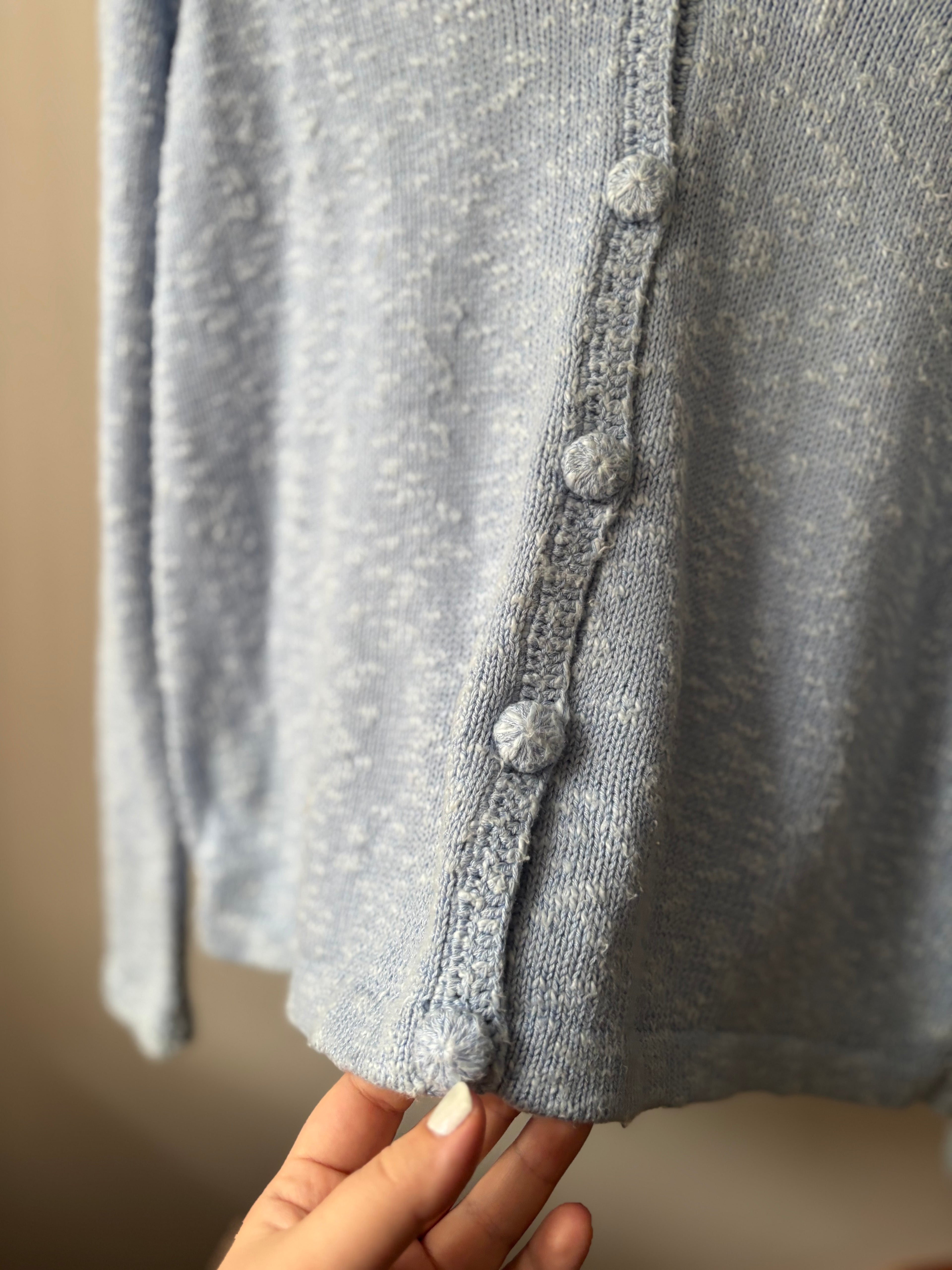 Y2K Soft Blue Speckled Cotton Cardigan | Vintage Collared Sweater