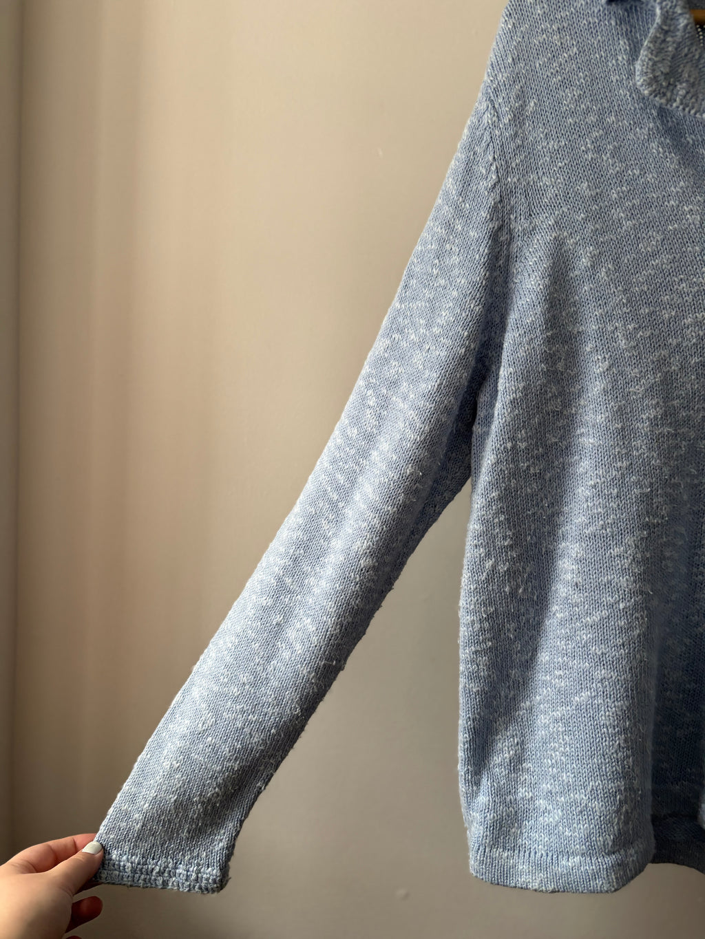 Y2K Soft Blue Speckled Cotton Cardigan | Vintage Collared Sweater