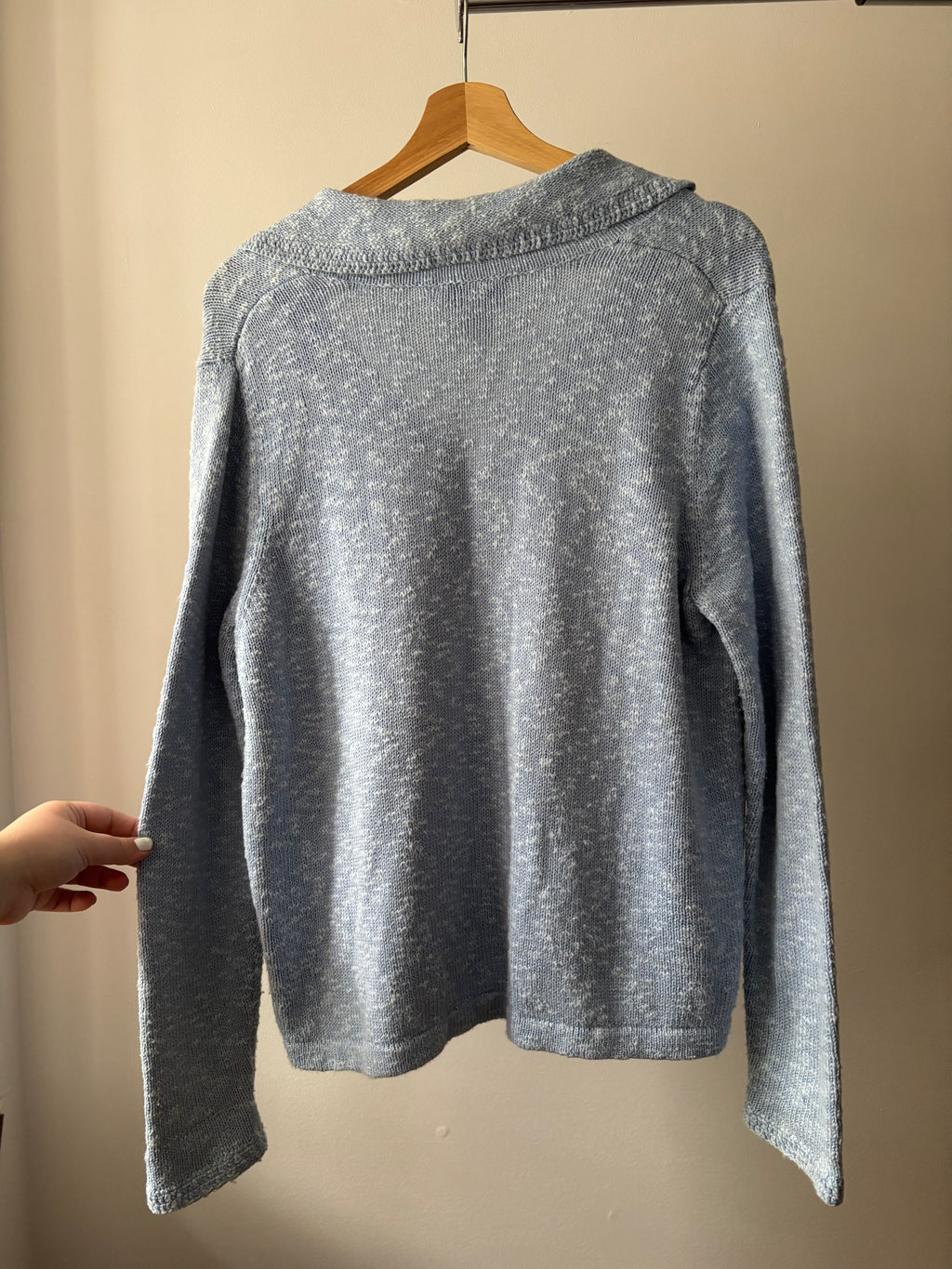 Y2K Soft Blue Speckled Cotton Cardigan | Vintage Collared Sweater