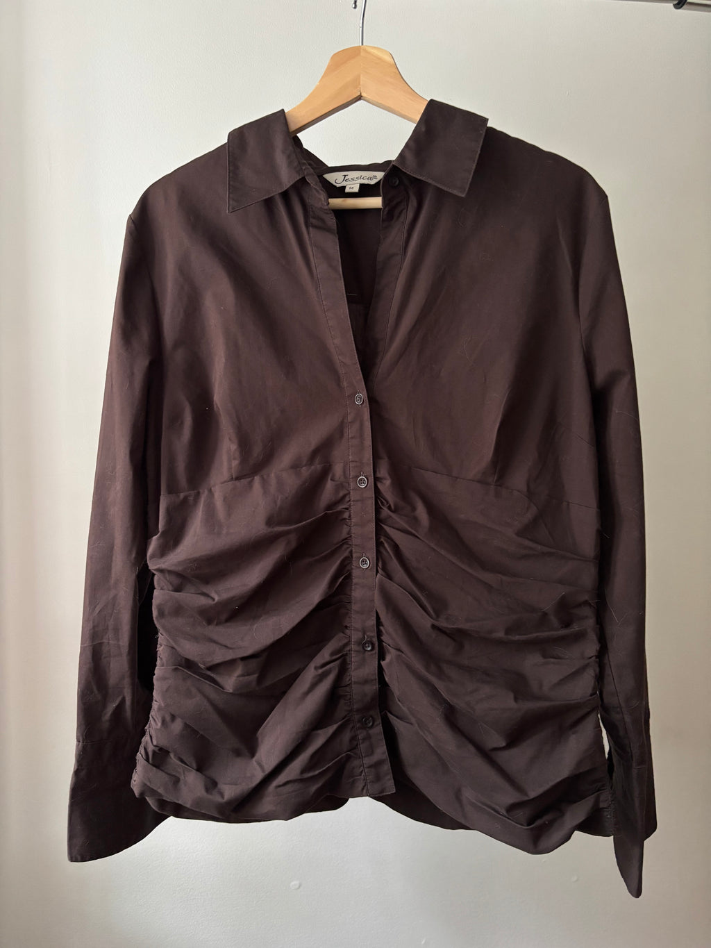 Y2K Brown Scrunchy Cotton Blouse | Vintage Cinching Blouse