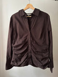Y2K Brown Scrunchy Cotton Blouse | Vintage Cinching Blouse