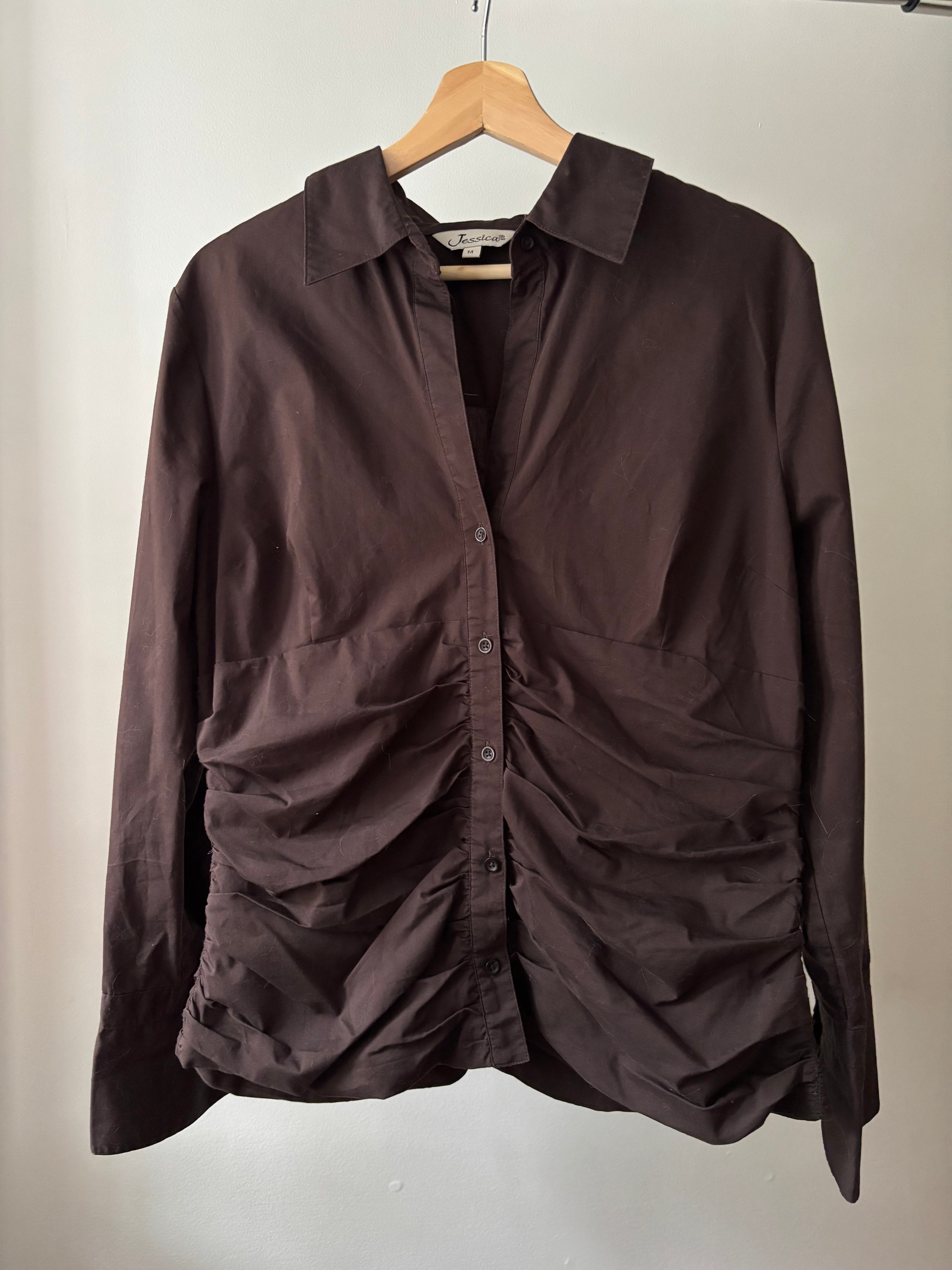 Y2K Brown Scrunchy Cotton Blouse | Vintage Cinching Blouse