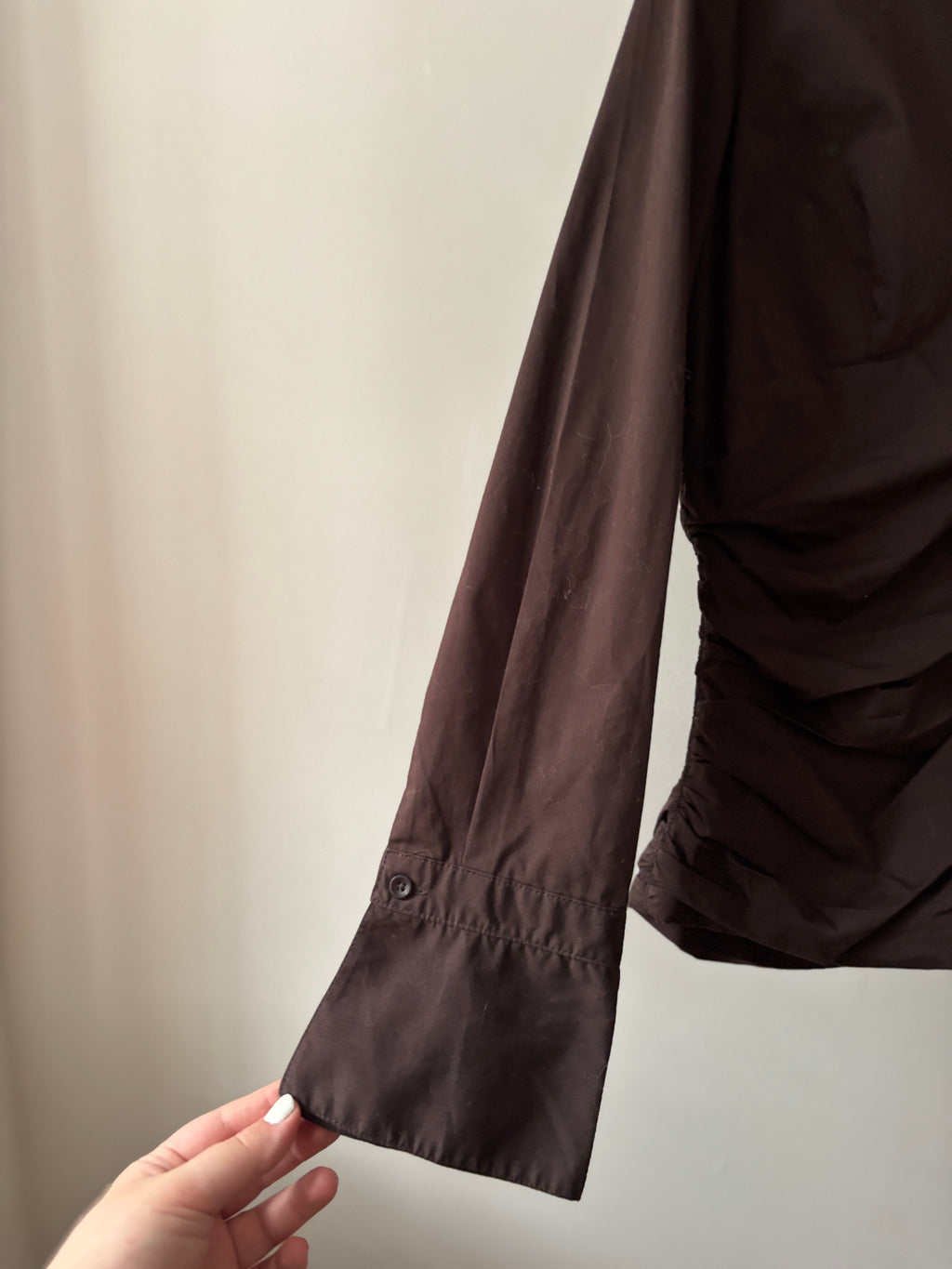 Y2K Brown Scrunchy Cotton Blouse | Vintage Cinching Blouse