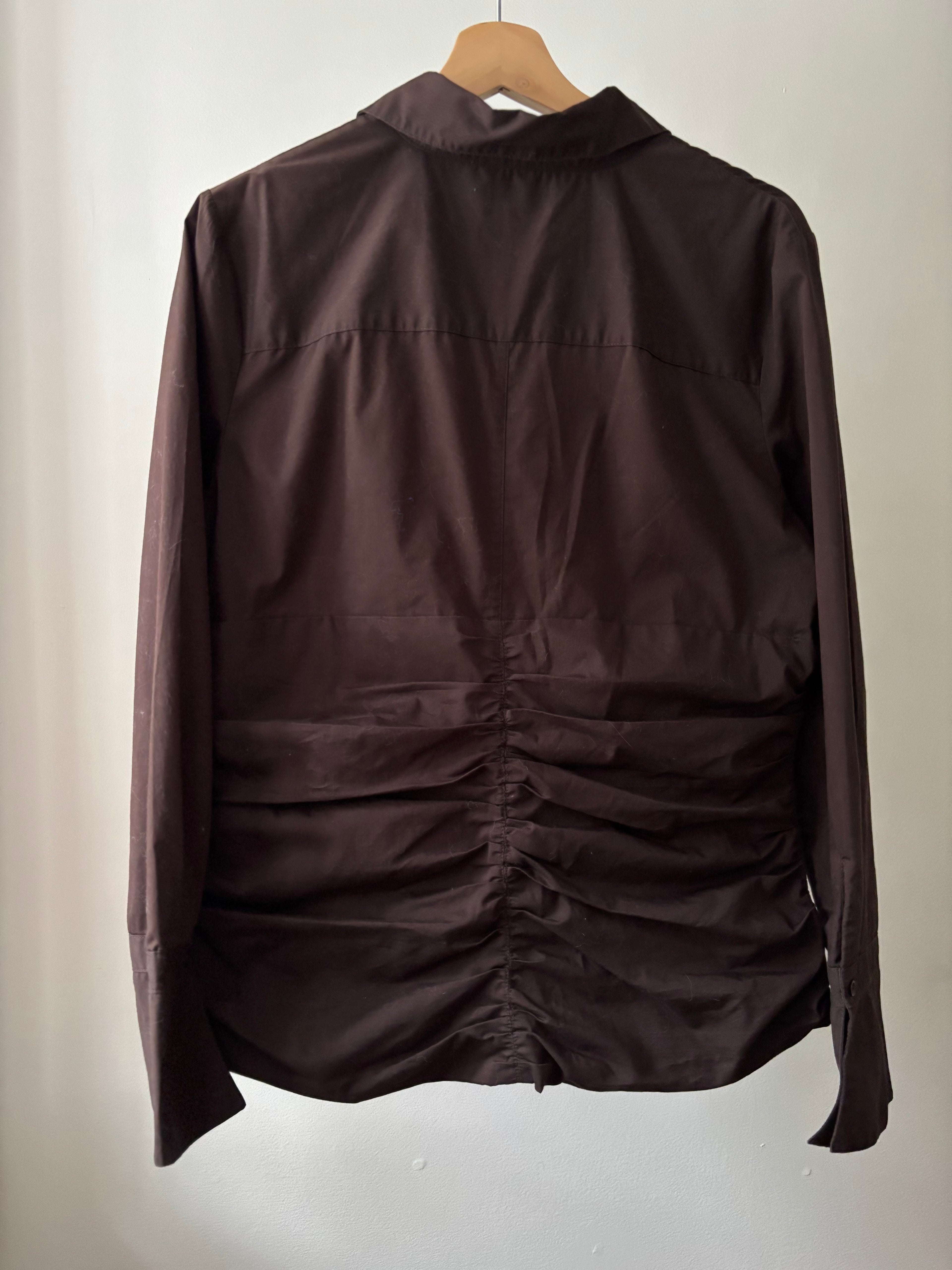 Y2K Brown Scrunchy Cotton Blouse | Vintage Cinching Blouse