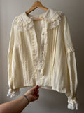 Cream Ruffled Cotton Blouse with Puff Sleeves
