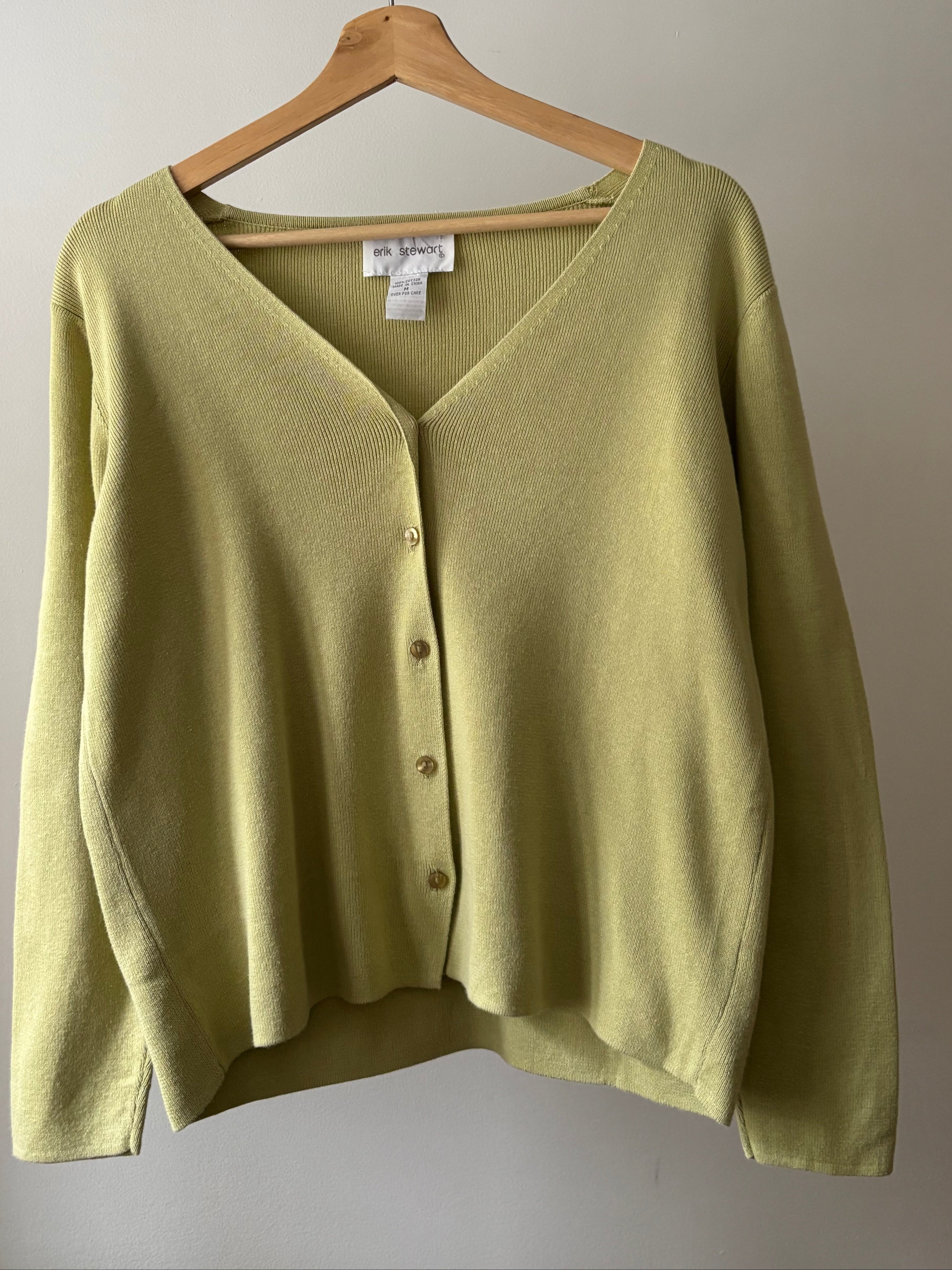 1990s Green Cropped Cardigan | Vintage Cotton Knit