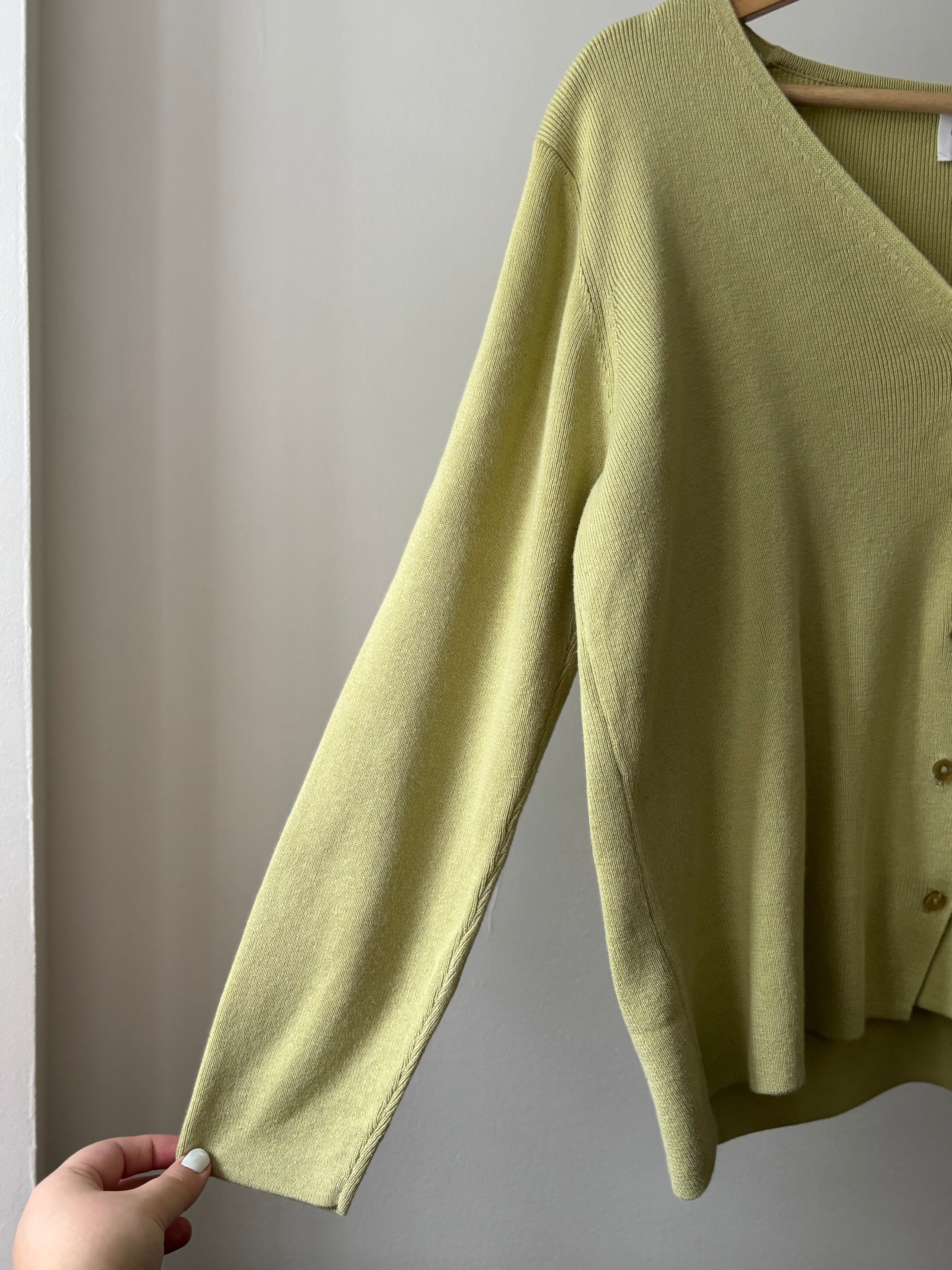 1990s Green Cropped Cardigan | Vintage Cotton Knit