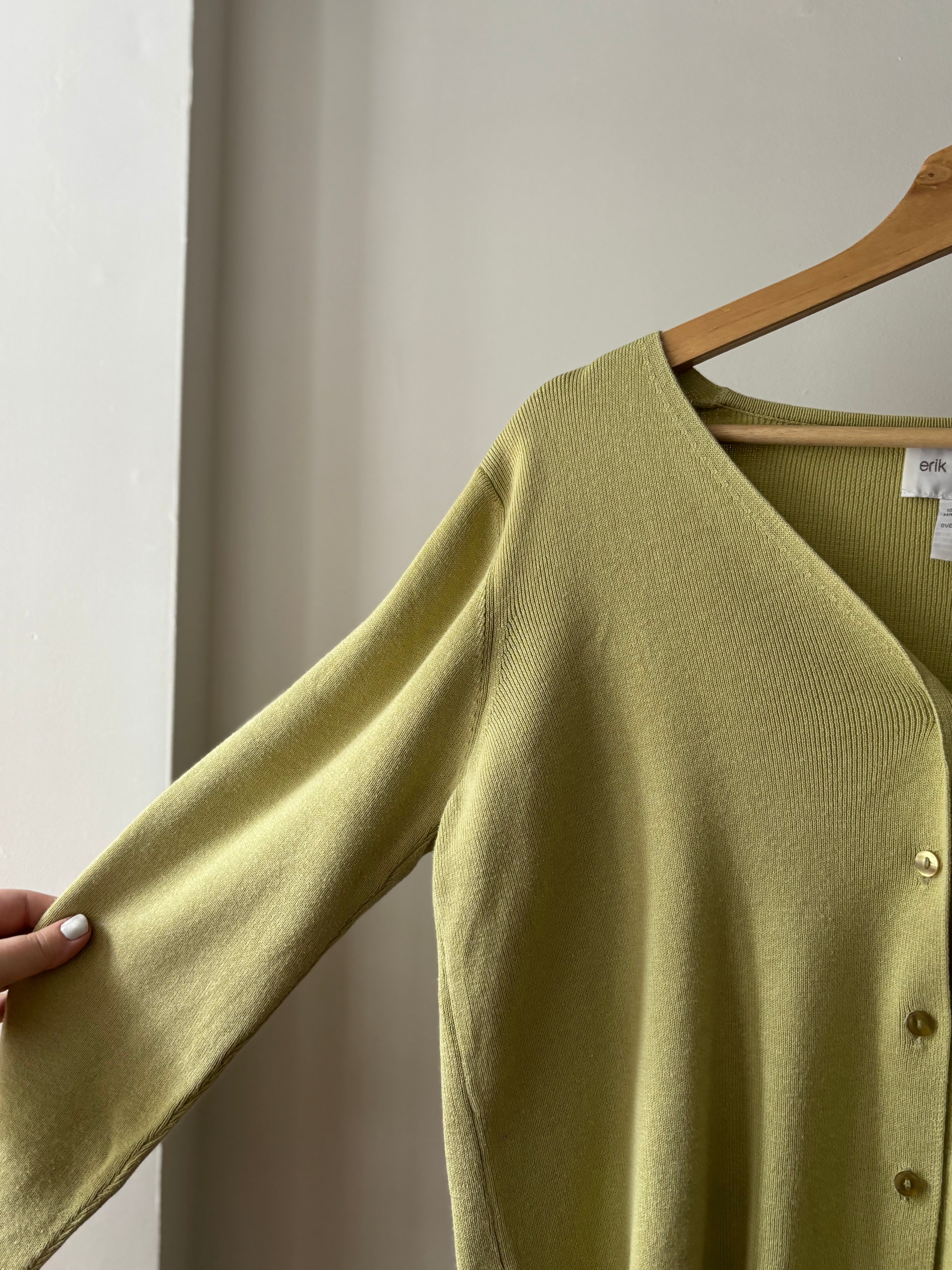 1990s Green Cropped Cardigan | Vintage Cotton Knit