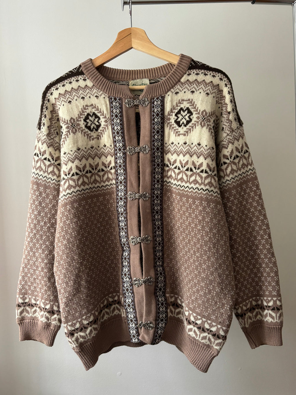 1990s Mocha Icelandic Patterned Cardigan