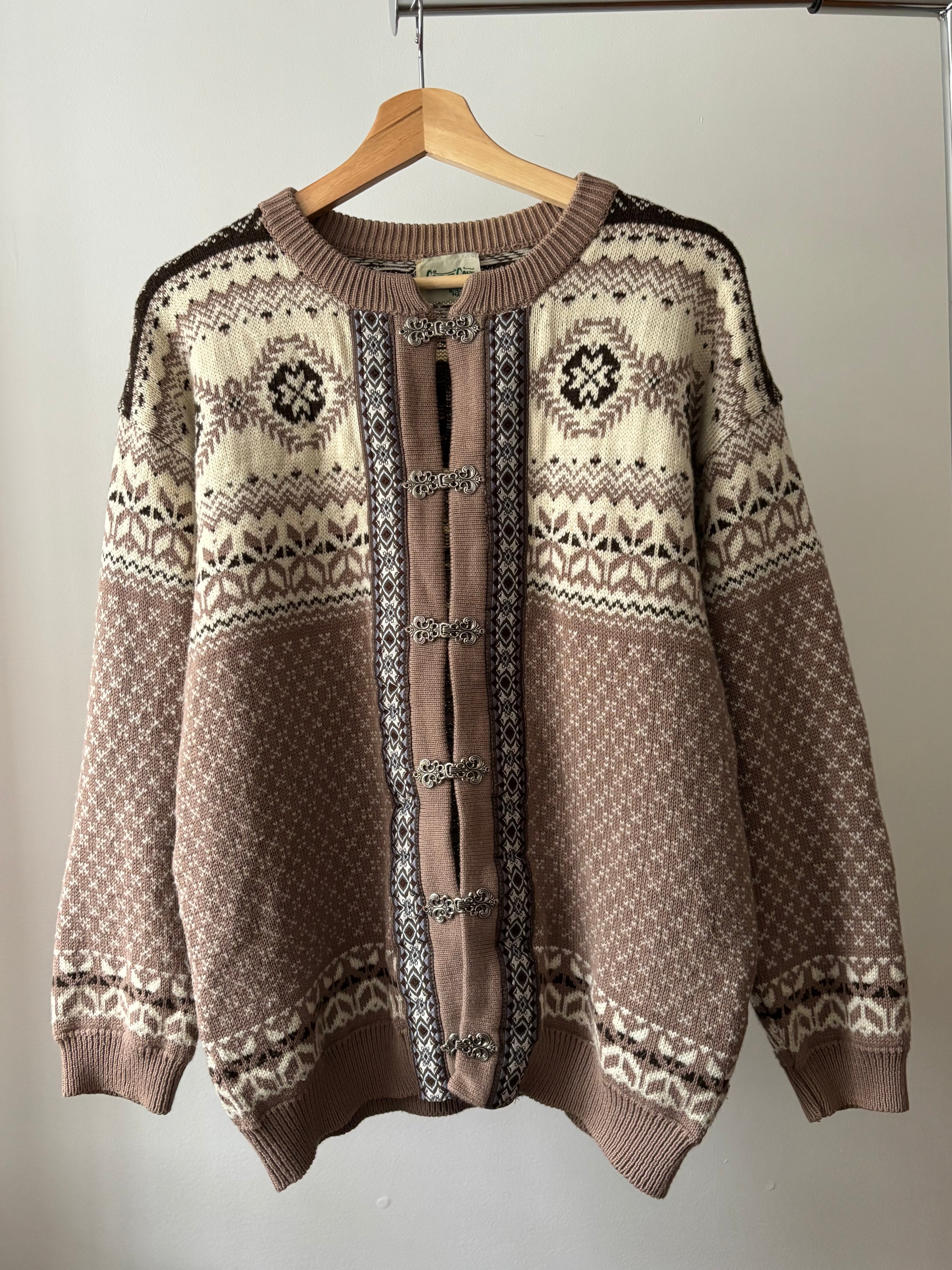 1990s Mocha Icelandic Patterned Cardigan