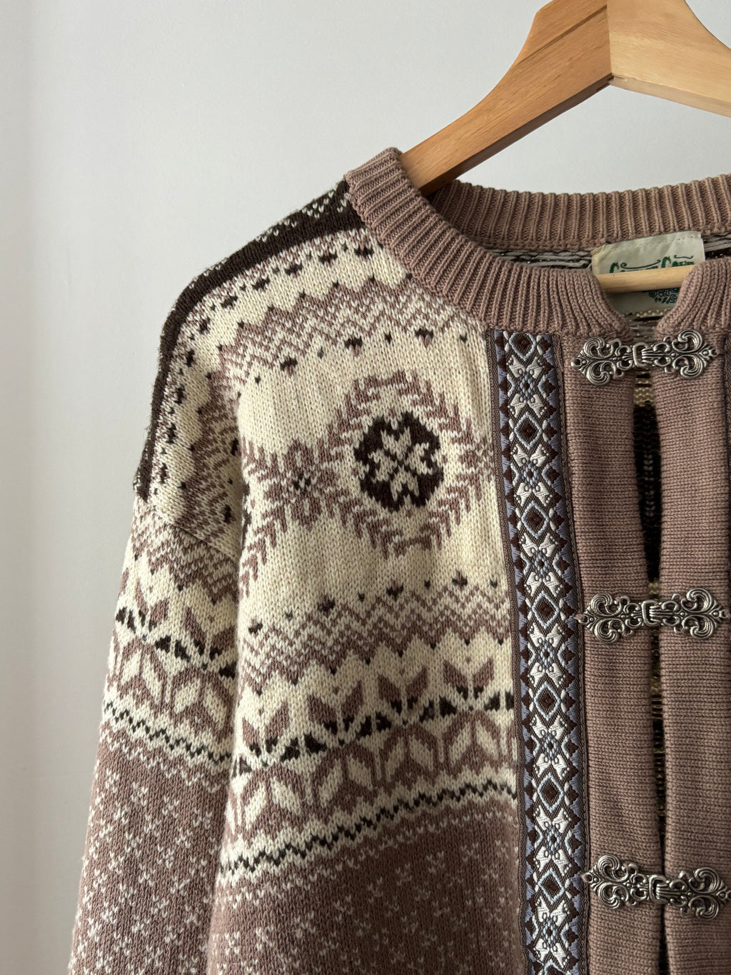 1990s Mocha Icelandic Patterned Cardigan