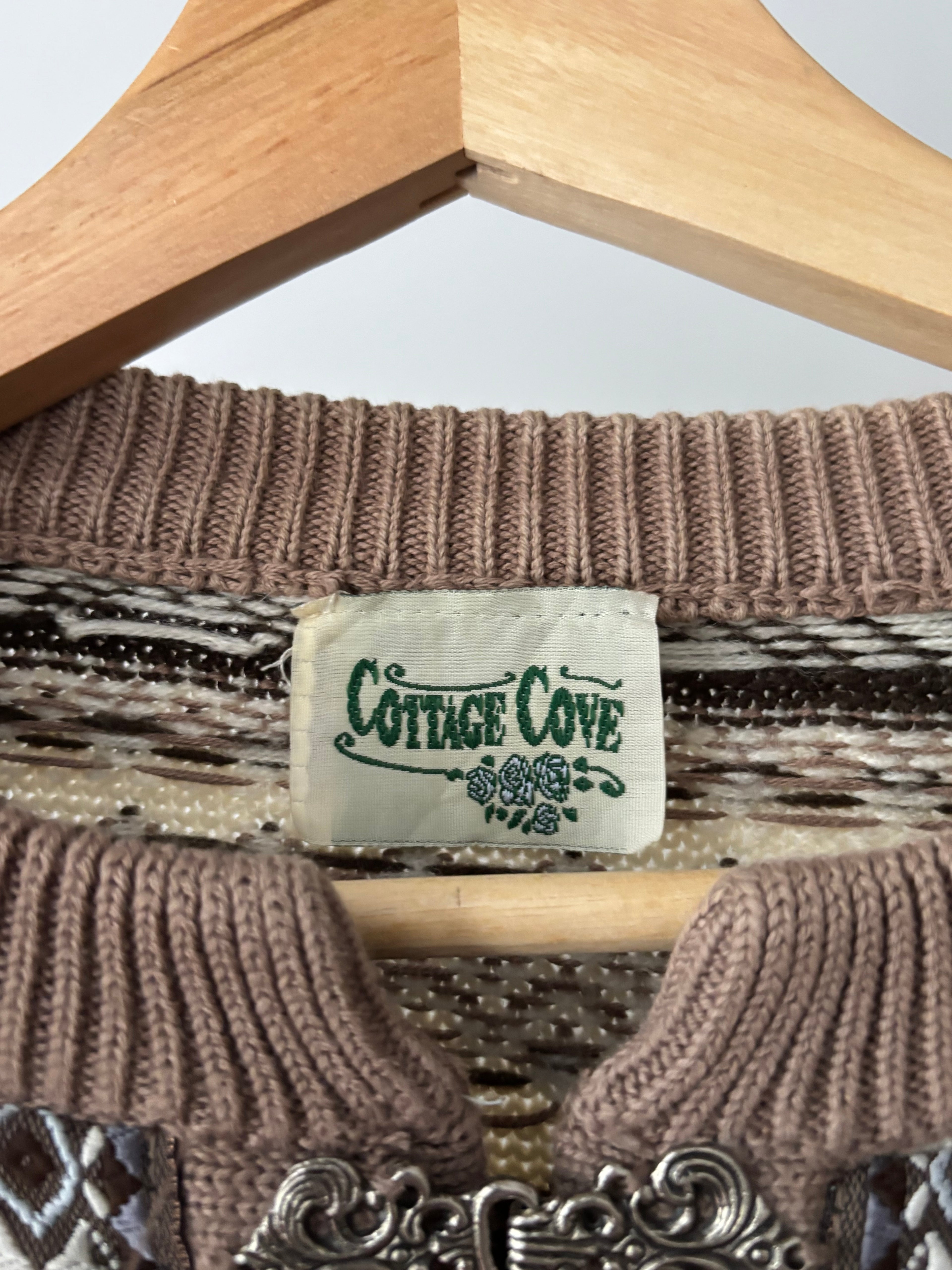 1990s Mocha Icelandic Patterned Cardigan