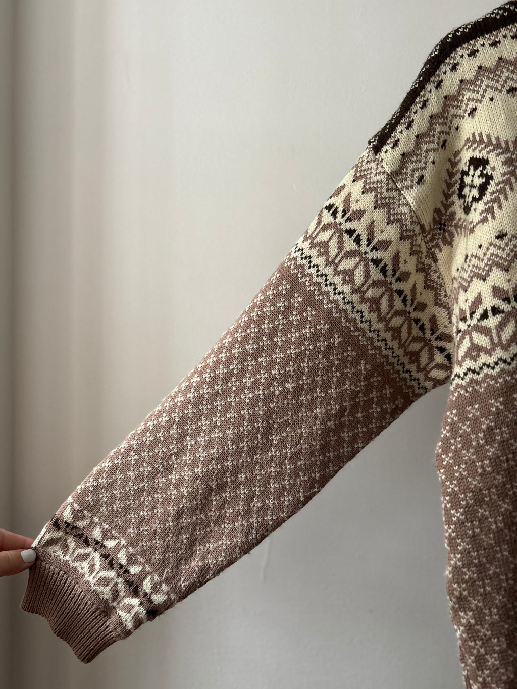 1990s Mocha Icelandic Patterned Cardigan