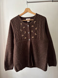 Y2K Embroidered Brown Speckled Half Open Cardigan