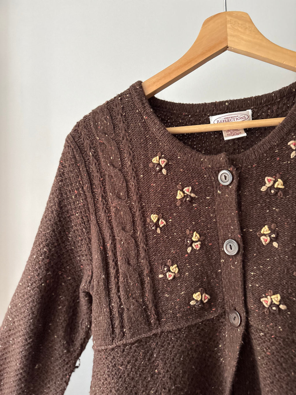 Y2K Embroidered Brown Speckled Half Open Cardigan