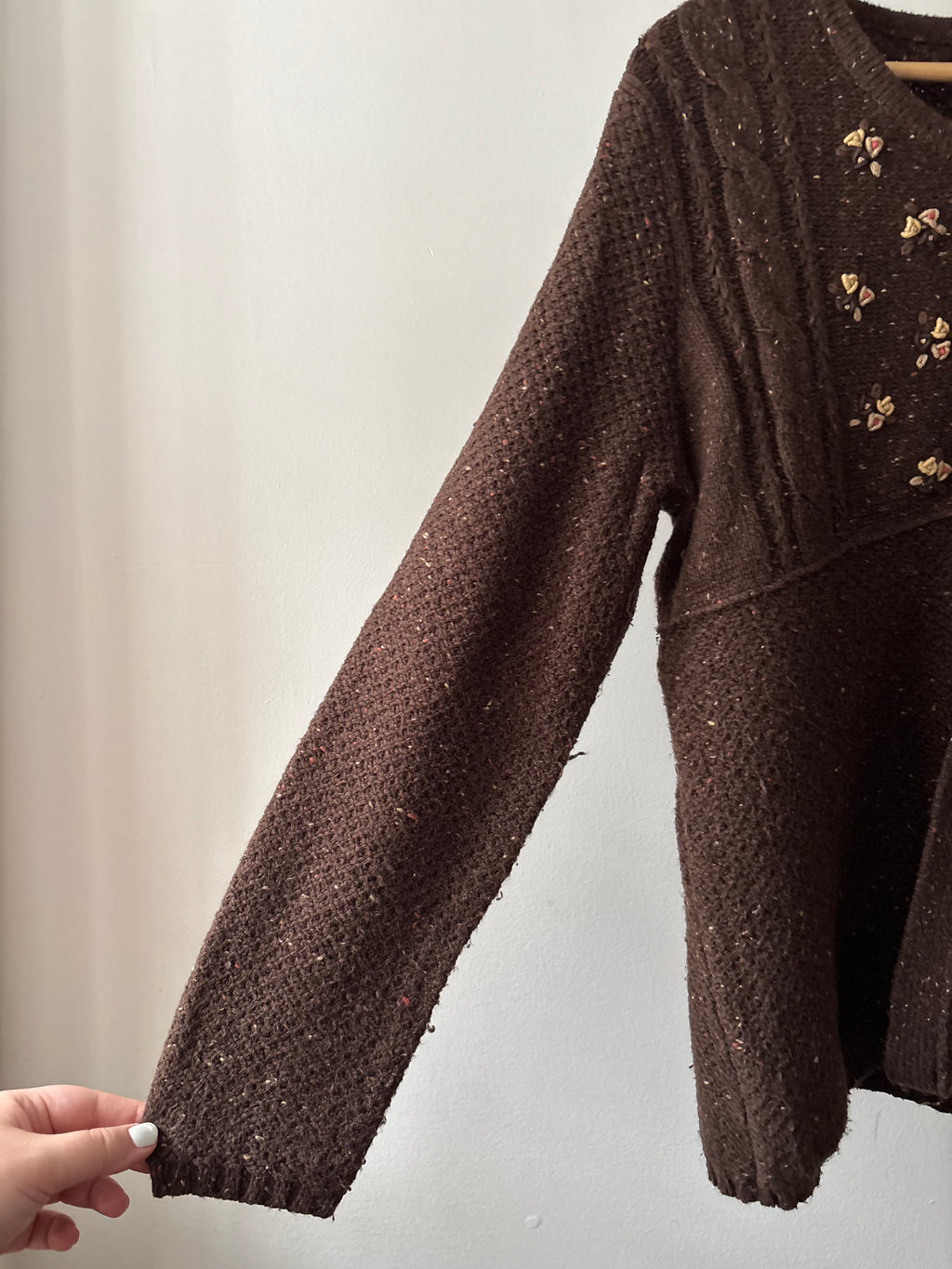 Y2K Embroidered Brown Speckled Half Open Cardigan
