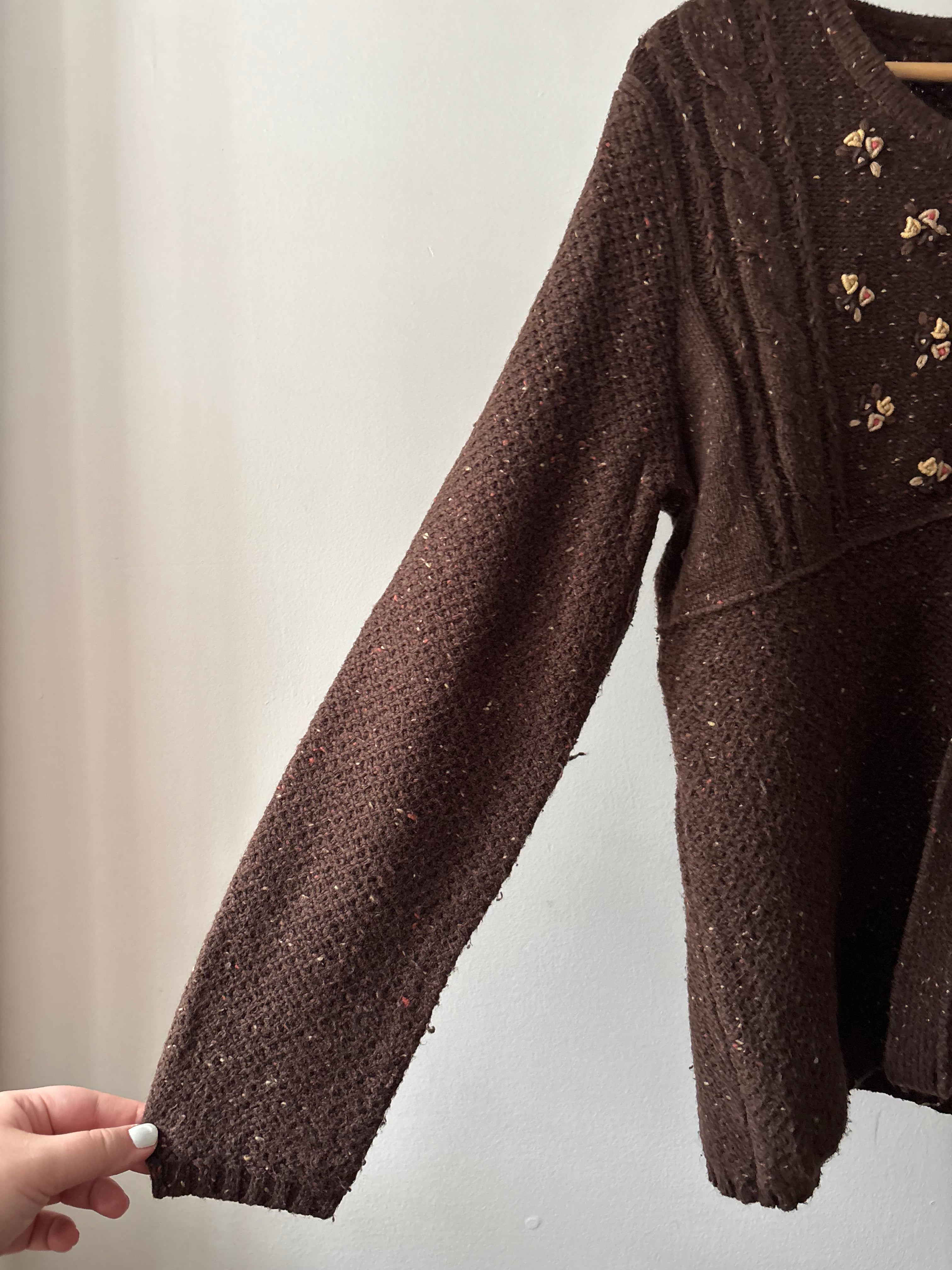 Y2K Embroidered Brown Speckled Half Open Cardigan