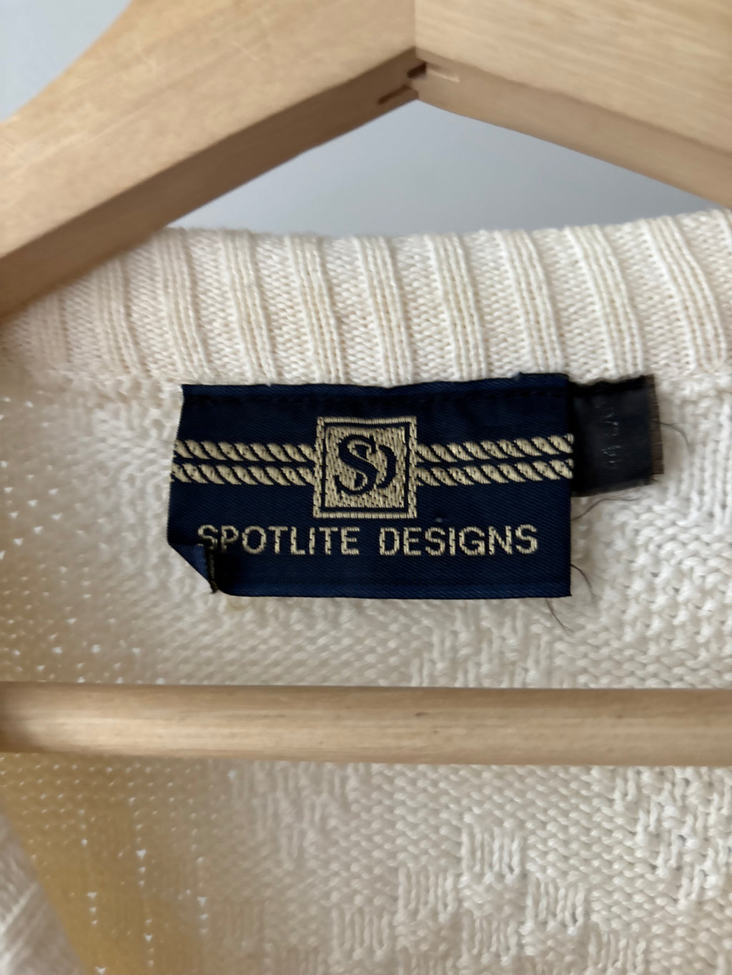 1990s White Patterned Cotton Sweater | Vintage Oversized Knit